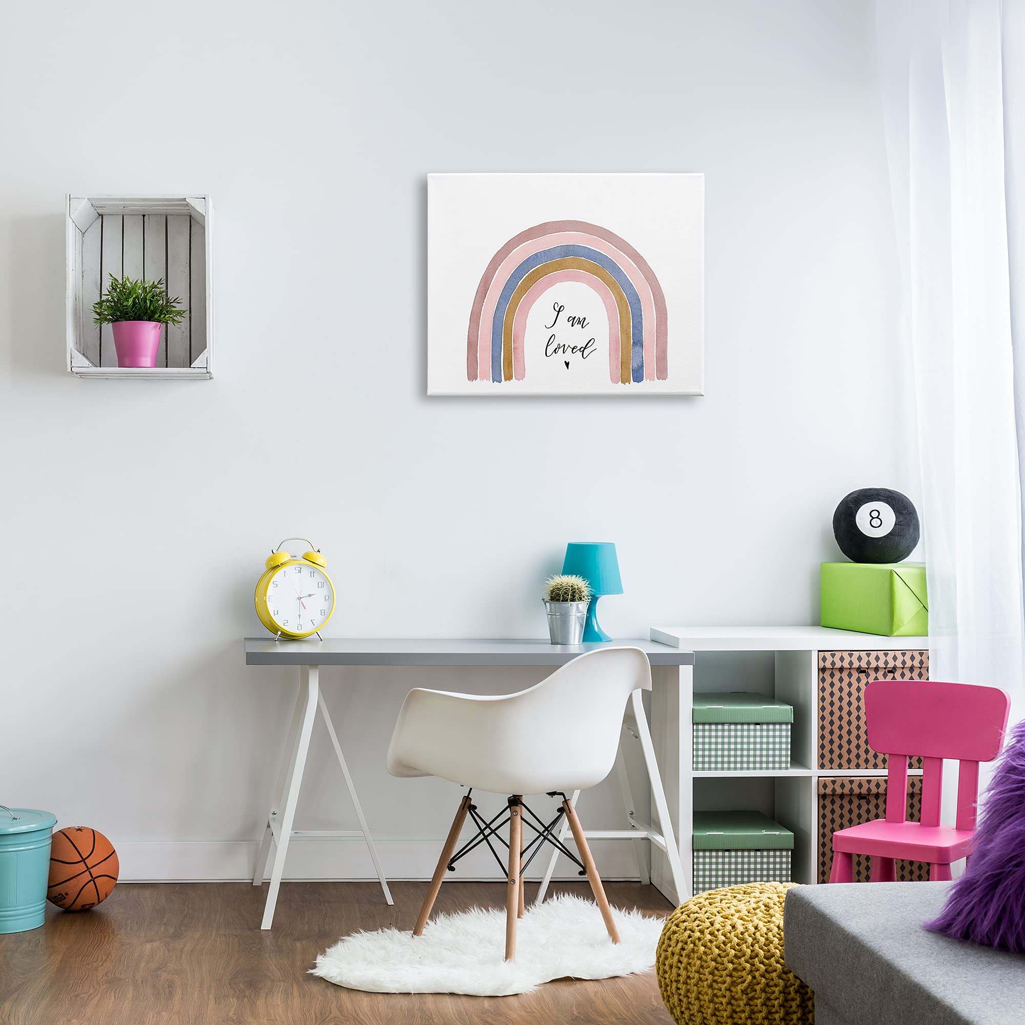 Stupell Industries 'I Am Loved' Inspirational Rainbow Canvas Wall Art for Kids - 30x24 Inches, White - Perfect for Nursery, Bedroom & Playroom Decor