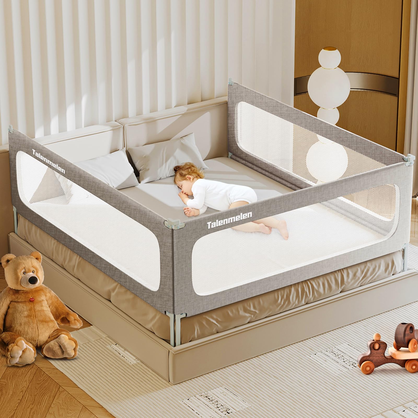 3-Pack U-Shaped Toddler Bed Rails with Child Lock - Adjustable Height Safety Bed Guard for King Size Beds (78.7×78.7x74.8