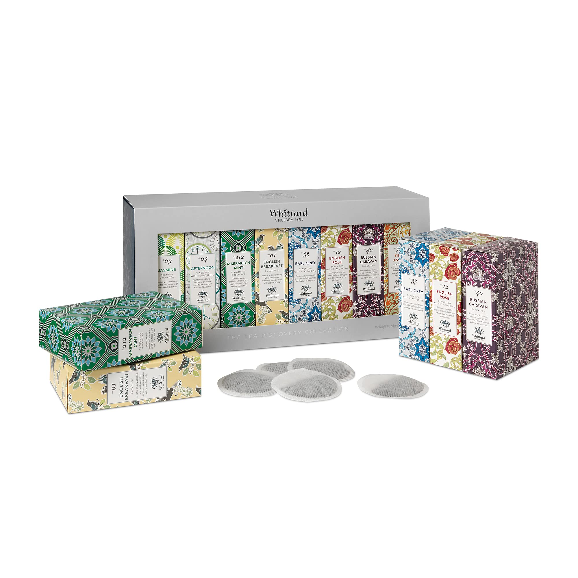 Whittard of Chelsea Premium Tea Discovery Collection - 8 Tea Boxes (160 Teabags) with 5 Black Teas, 2 Green Teas & 1 Oolong Tea - Perfect Gift Set for Tea Lovers, Home & Office Use