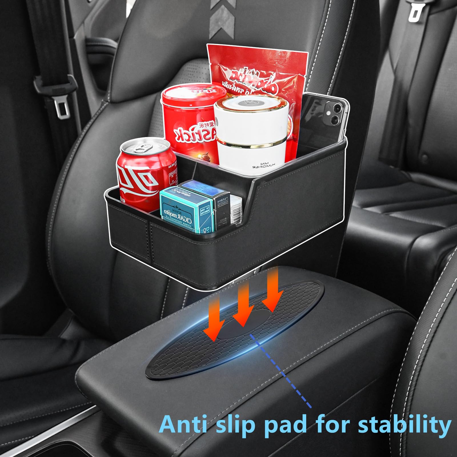 Car Seat Gap Organizer - Black Back Seat Storage Box with 3 Compartments & Non-Slip Cup Holder Tray | Perfect for Road Trips, Family Travel & Daily Commute