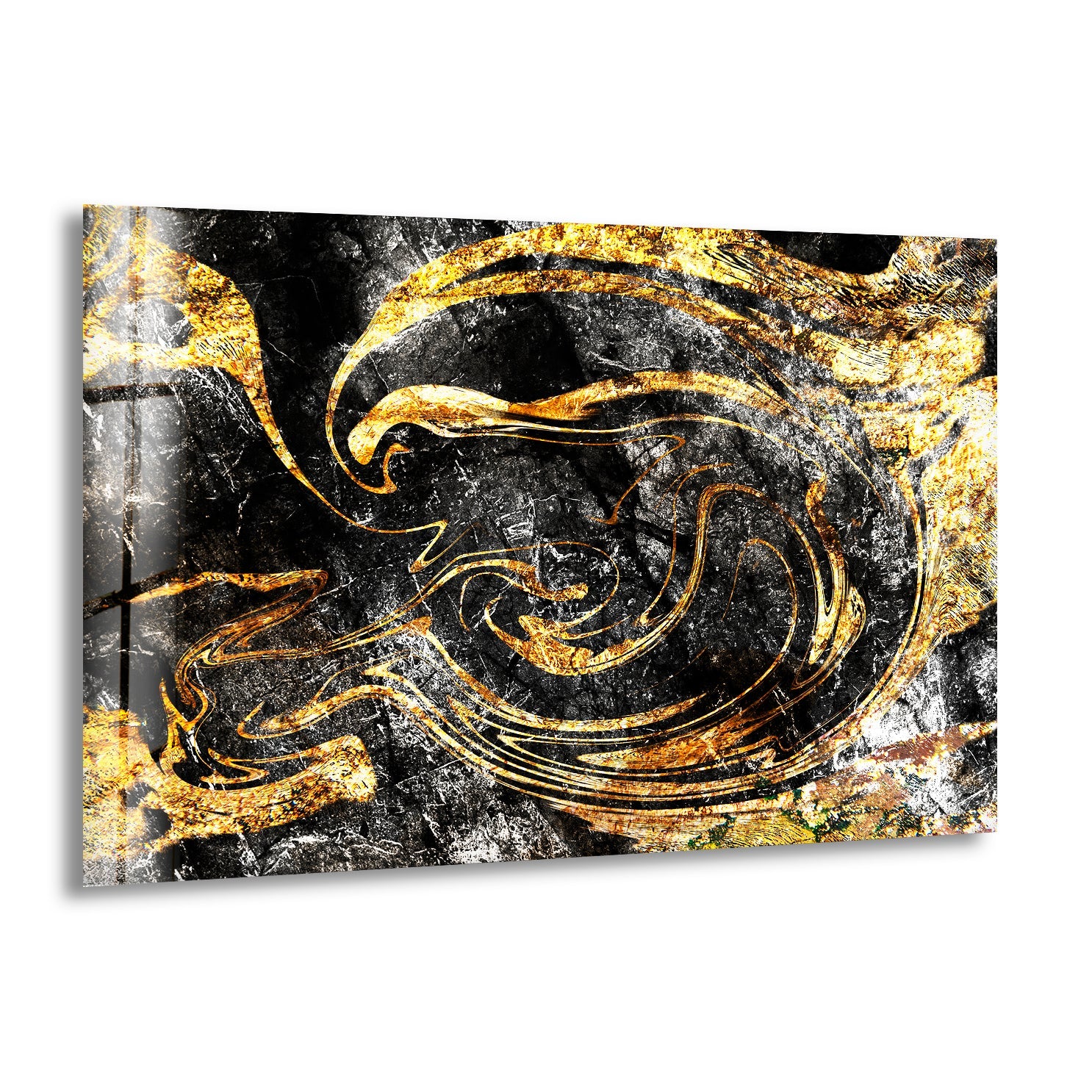 Elegant Black and Gold Marbled Glass Wall Art - Modern Home Decor for Living Room, Bedroom & Office