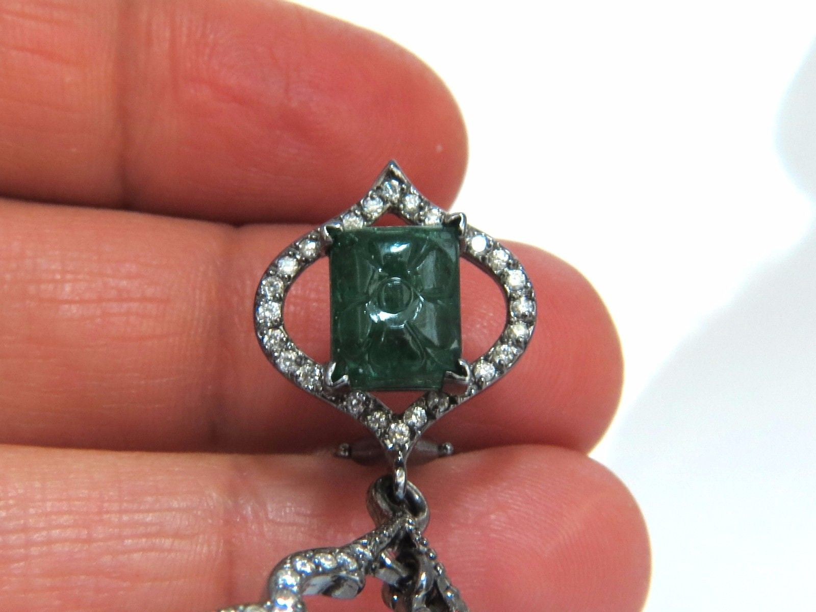 29.50ct Natural Carved Emerald Diamond Dangling Earrings - Large Size for Women | Elegant Jewelry for Parties, Weddings & Special Occasions