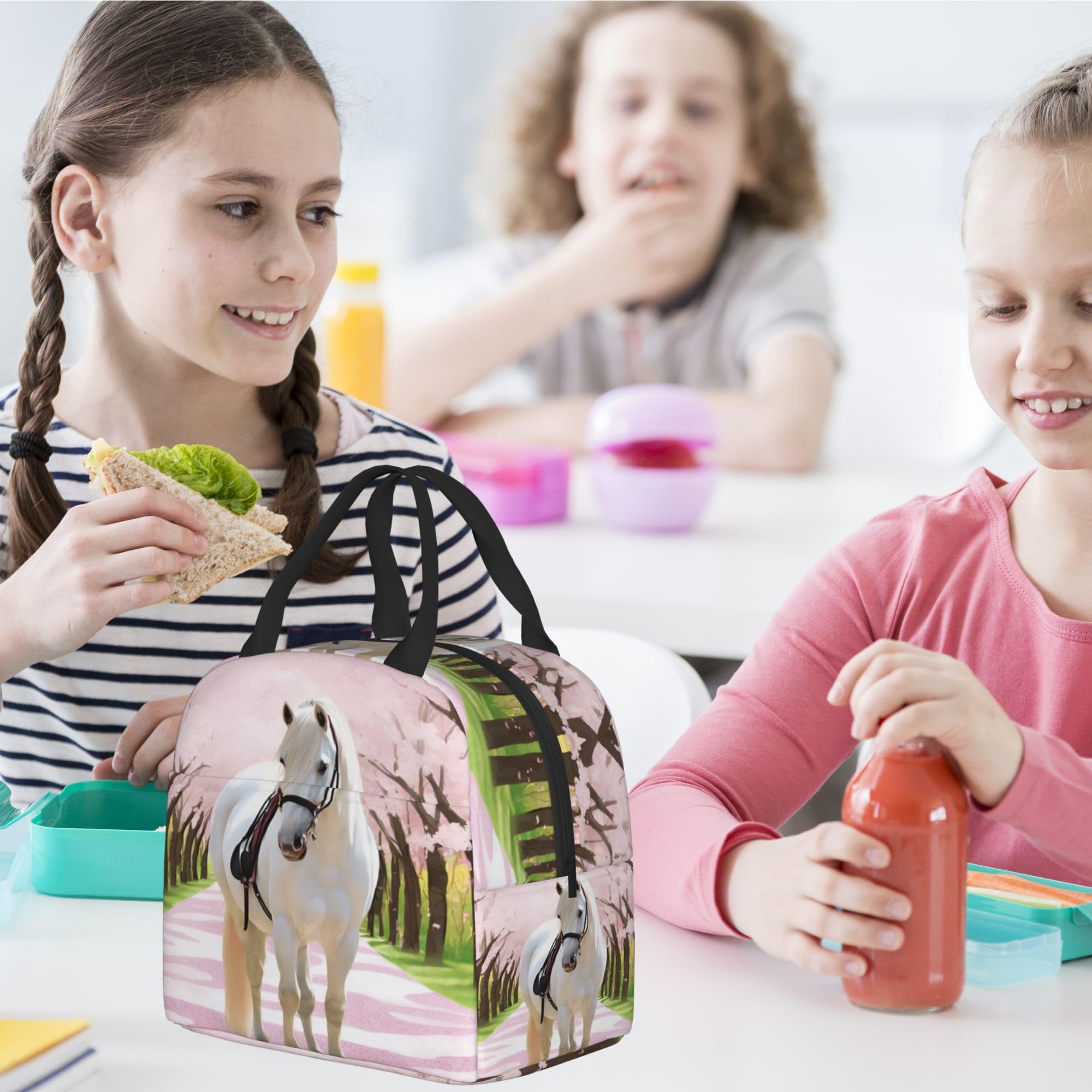 Insulated Lunch Box for Kids - Reusable Thermal Lunch Bag for Boys & Girls - Perfect for School, Camping, Hiking, Picnic, Beach & Travel - White Horse Design