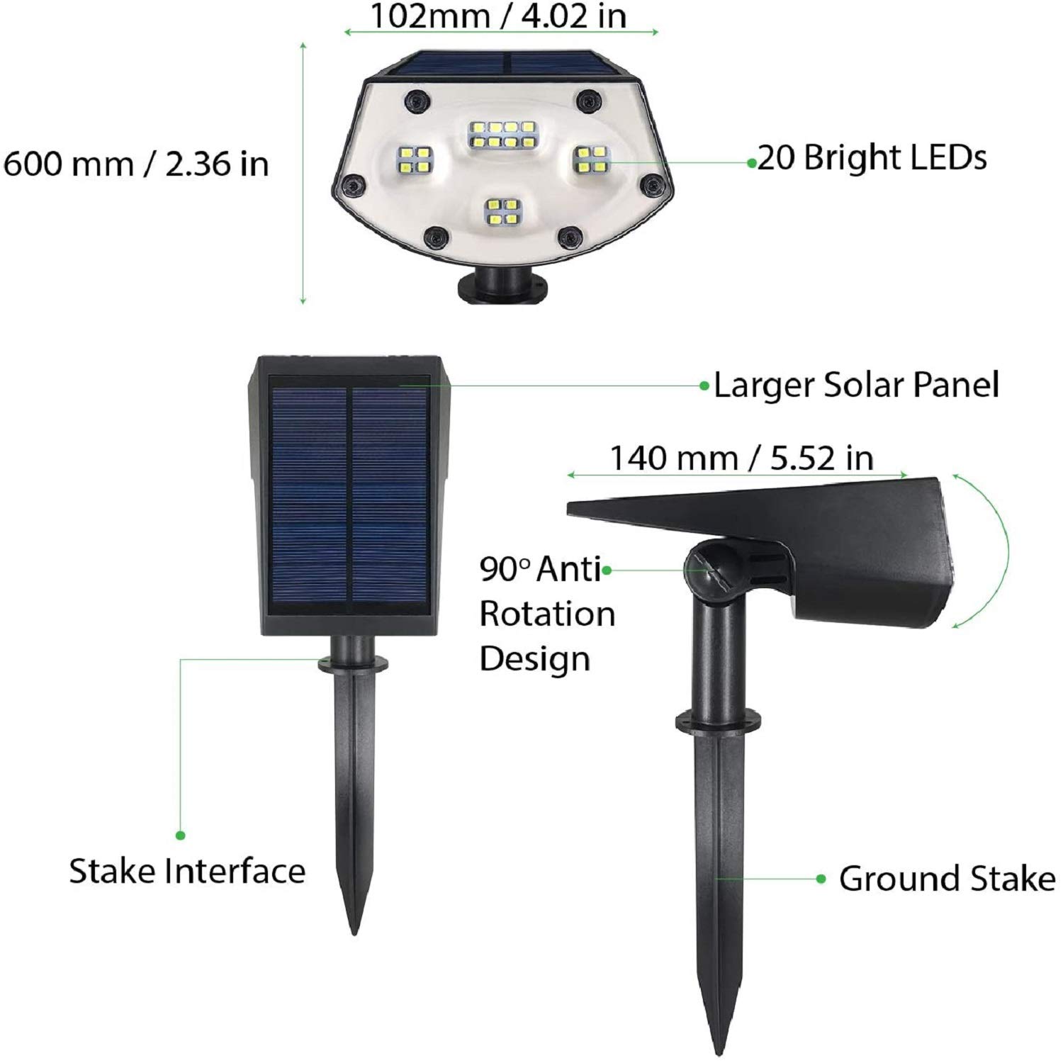 20 Pack WBM Smart Solar Landscape Spotlights - IP65 Waterproof Wireless Outdoor Solar Lights for Yard, Garden, Driveway, Porch - Energy Efficient LED Solar Powered Wall Lights for Pathway & Patio Lighting