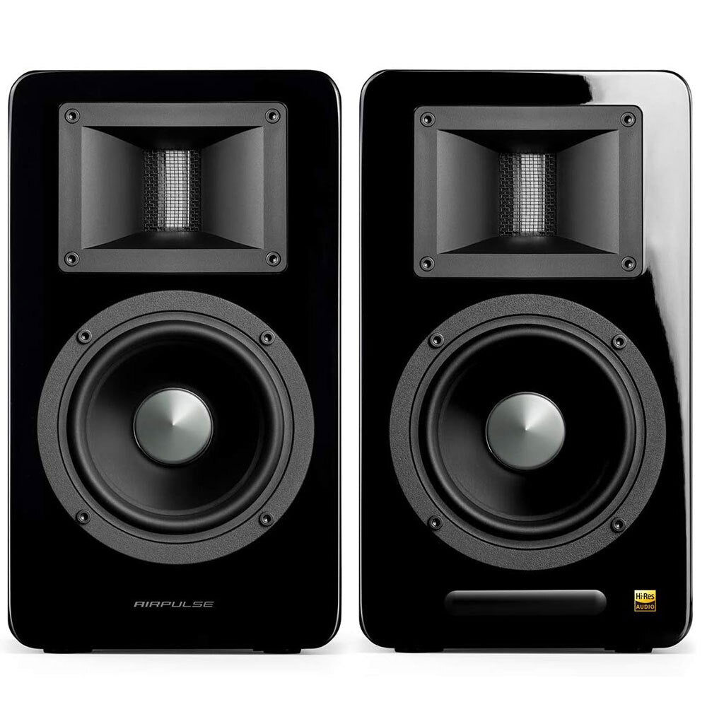 Airpulse A100 Wireless Bluetooth Bookshelf Speakers - Compact Active Mini Speakers for Home Audio, Gaming & Music (Black) | Perfect for Desktop, Living Room & Office Use