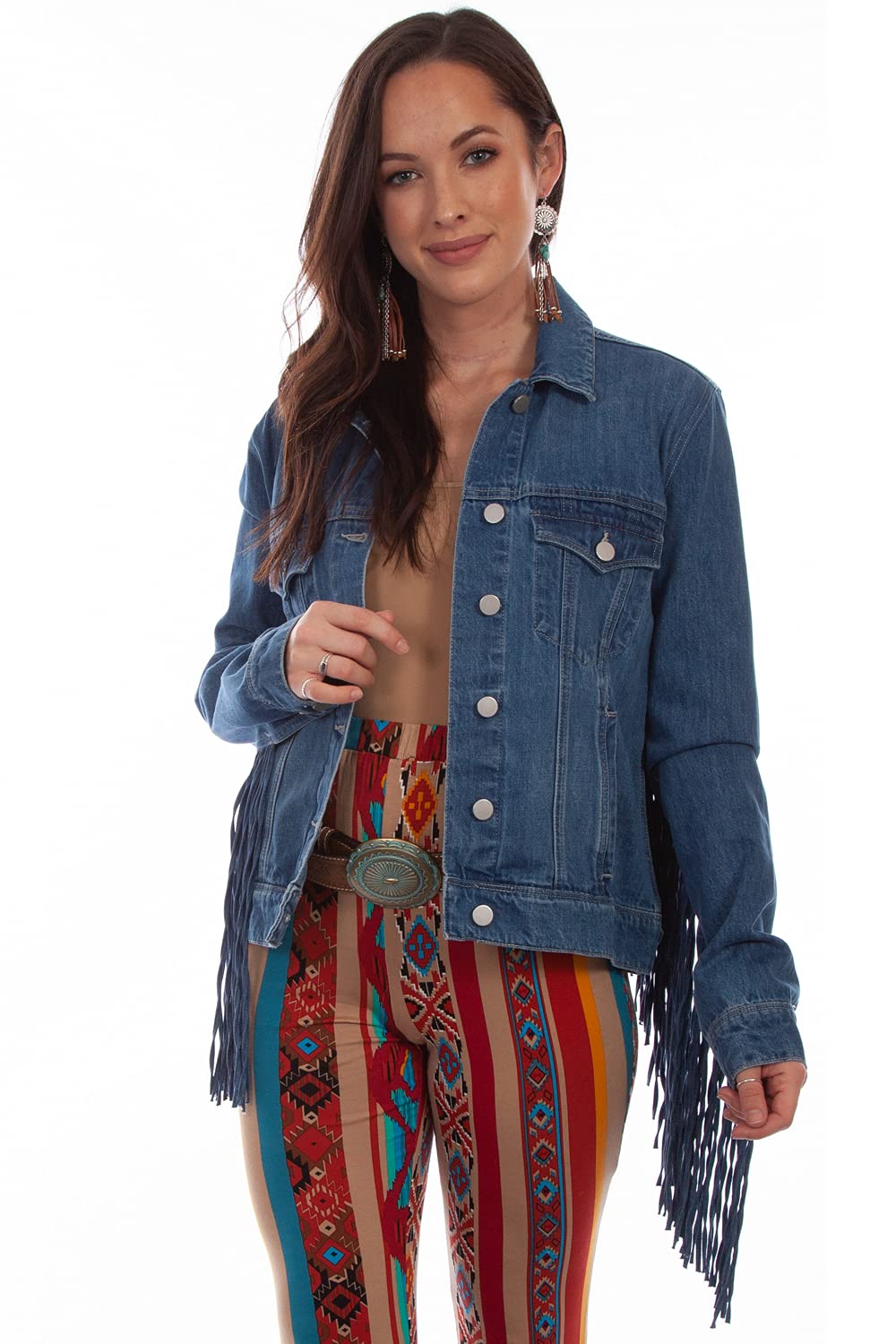 Stylish Scully Black Women's Fringe Denim Jacket HC711 - Trendy Western Fashion for Casual Outings & Night Out