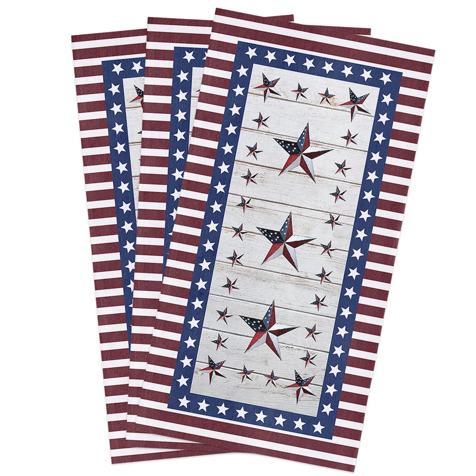 Zadaling Patriotic USA Flag Kitchen Towels - 16x28 Inches Soft Cotton Dish Cloths, Tea Towels & Hand Towels (3 Pack) - Perfect for July 4th Independence Day Decor, Bar Cleaning & Kitchen Use