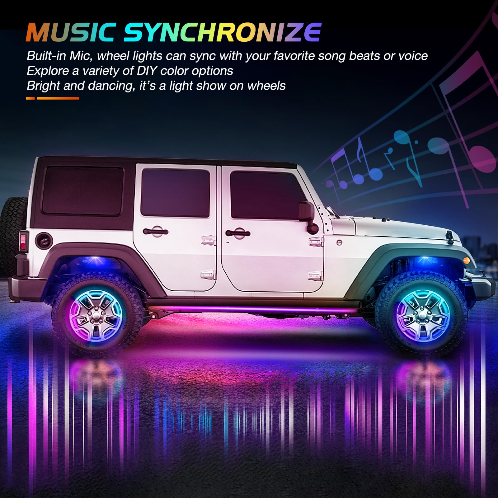 Nilight 4PCS 17.5inch RGB LED Wheel Ring Lights with APP & Remote Control - Dual Row Neon Lights with Turn Signal & Braking Function for Cars, SUVs, Trucks & Vans - Perfect for Off-Roading, Car Shows & Night Driving