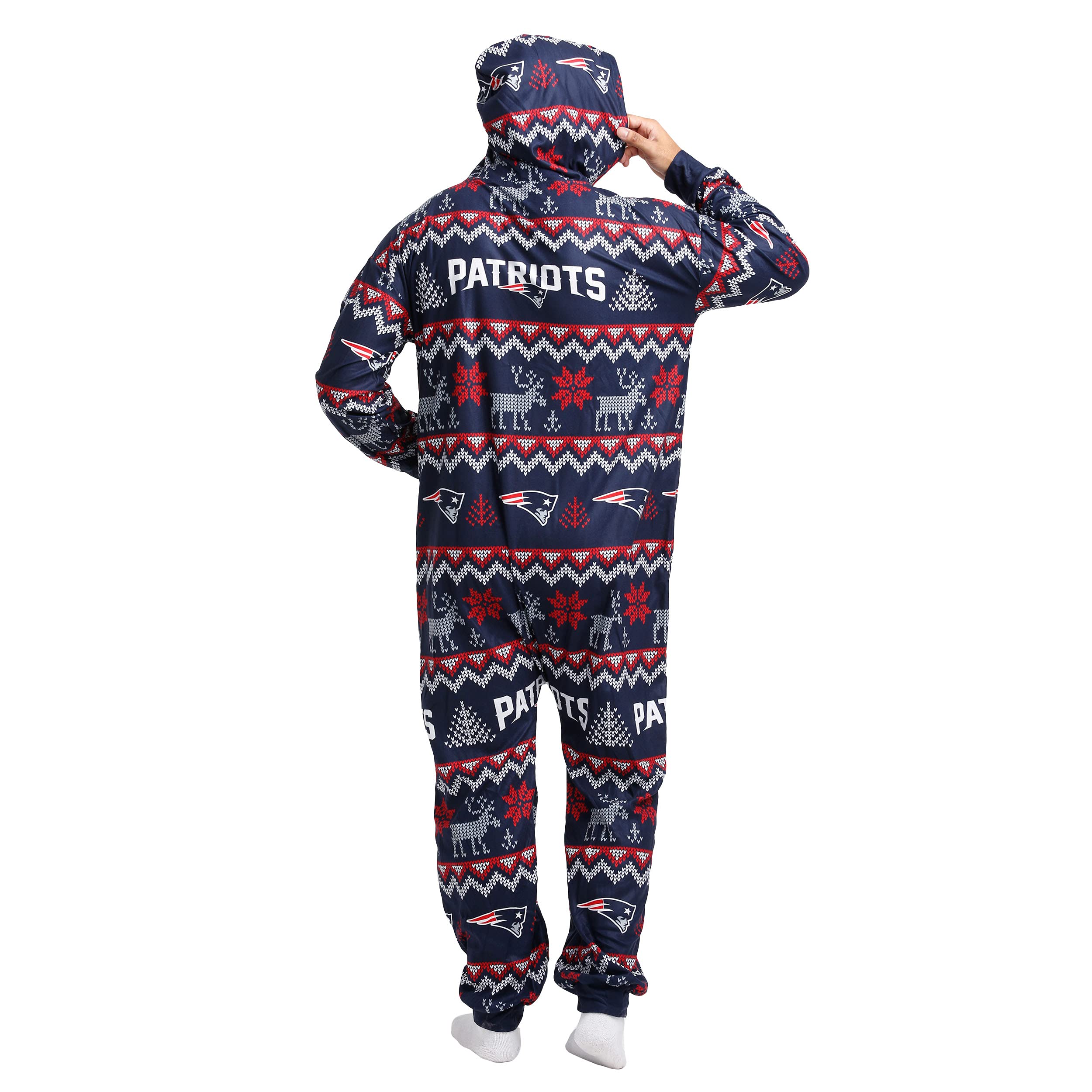 New England Patriots NFL Ugly Christmas Sweater Pattern One-Piece Pajamas for Men - Cozy Holiday Sleepwear for Game Day & Christmas Gifts