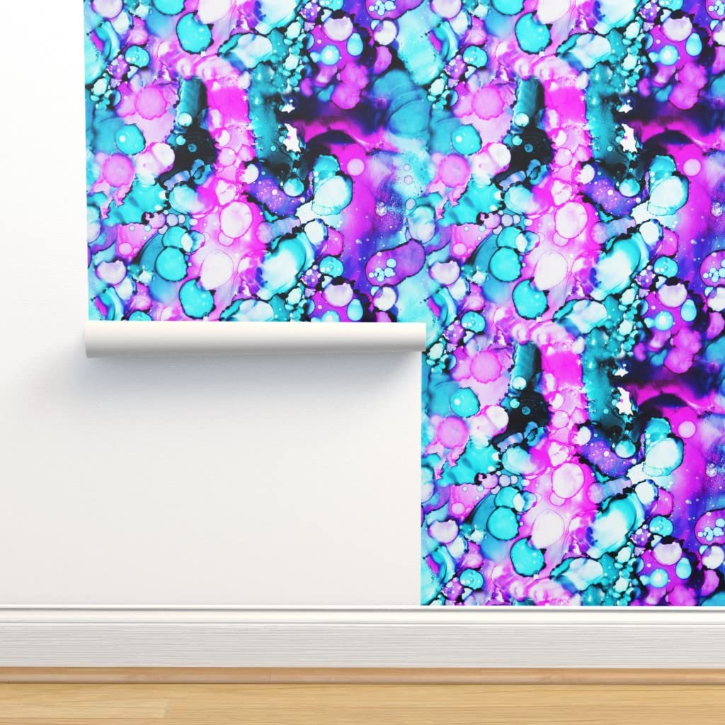 Removable Wallpaper Swatch - Purple Aqua Abstract Watercolor Teal Mermaid Design for Nursery, Baby Girl Room & Princess Theme | Pre-Pasted Custom Wallpaper by Spoonflower | Perfect for Kids Bedroom, Playroom & Whimsical Decor