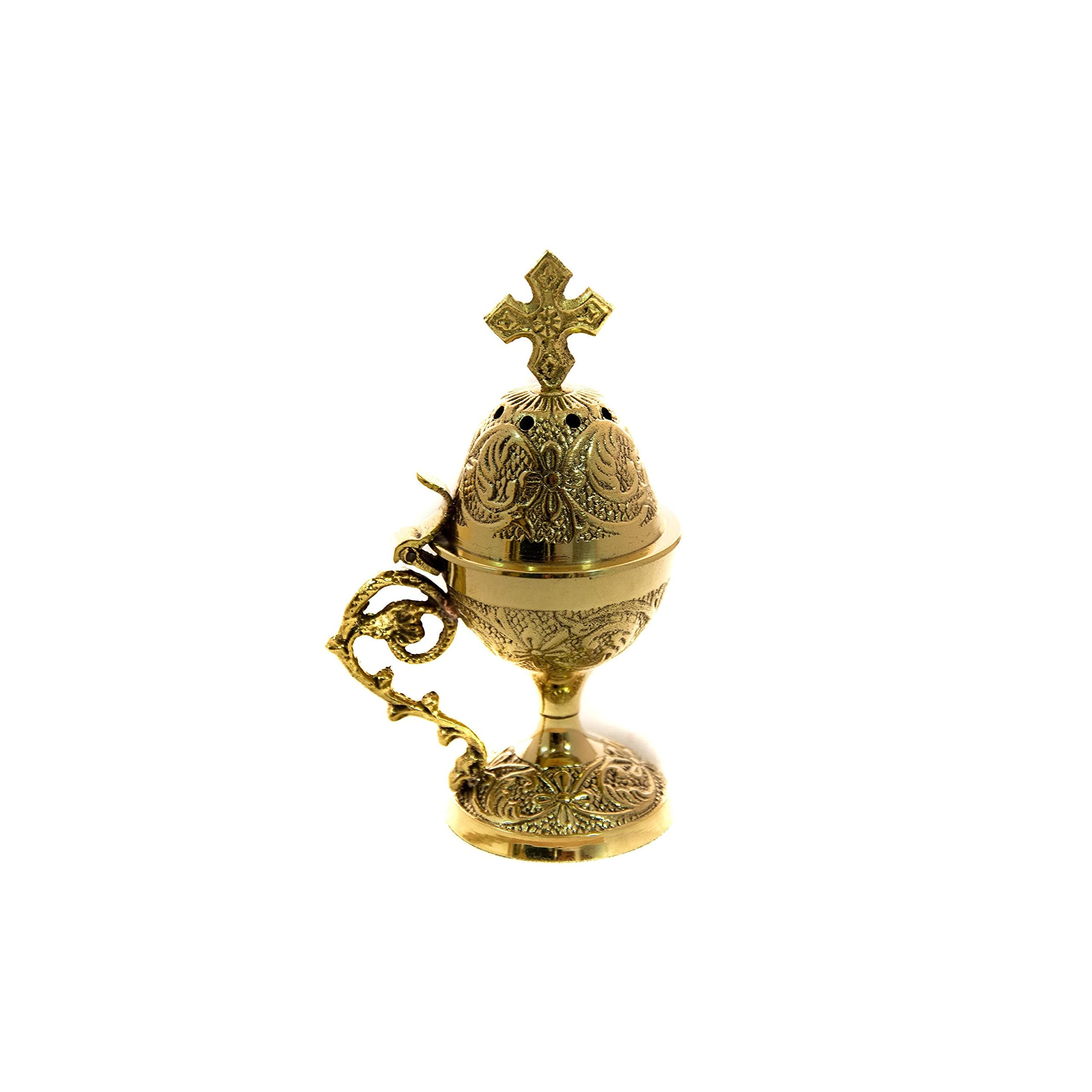 Christian Brass Resin Incense Burner - Greek Orthodox Thurible & Byzantine Metal Censer for Home - Religious Decor for Prayer, Meditation & Church Rituals