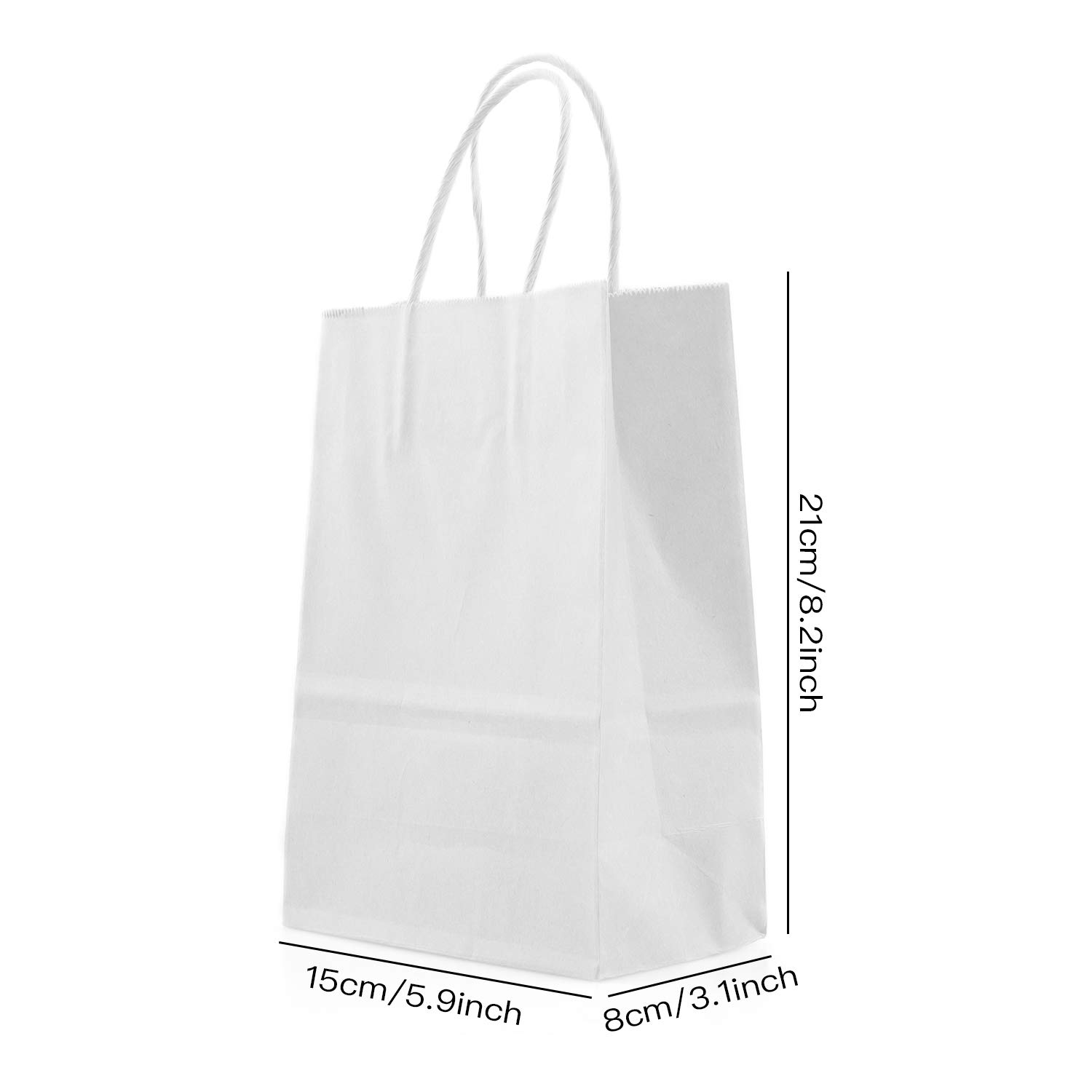 Coobbar 100-Pack White Kraft Paper Gift Bags with Handles 5.25