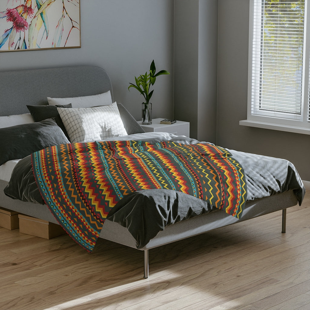 Southwestern Blanket Sahara Sunrise - Velveteen Minky Fleece Throw with One-Sided Print | Soft Polyester Mexican Style Blanket for Couch, Bed & Outdoor Use | Available in 3 Sizes