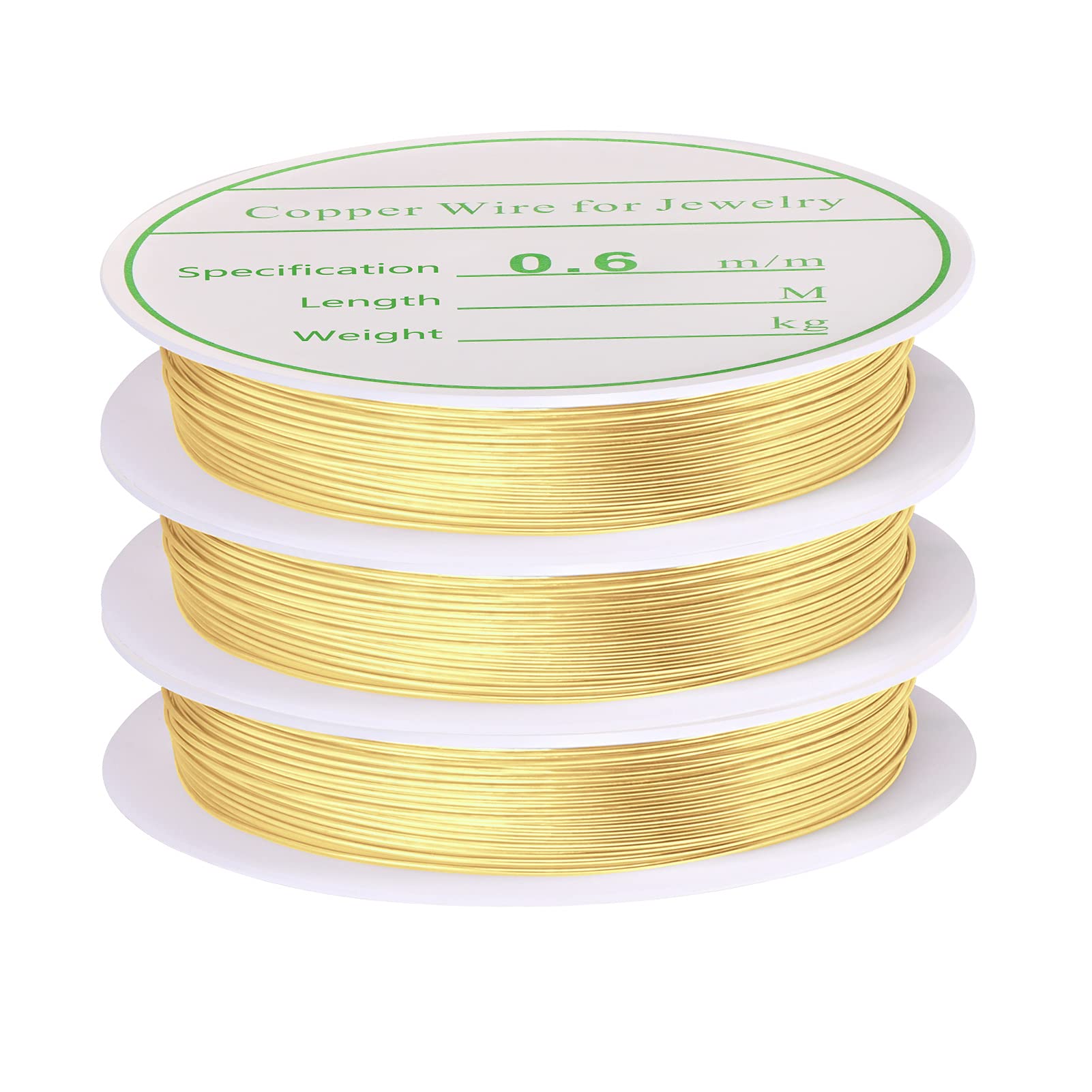 3 Pack 22 Gauge Tarnish Resistant Jewelry Wire - Copper Beading Wire for Jewelry Making & Crafting Supplies (Gold, 0.6mm x 4m Each) - Perfect for DIY Bracelets, Earrings & Necklace Designs