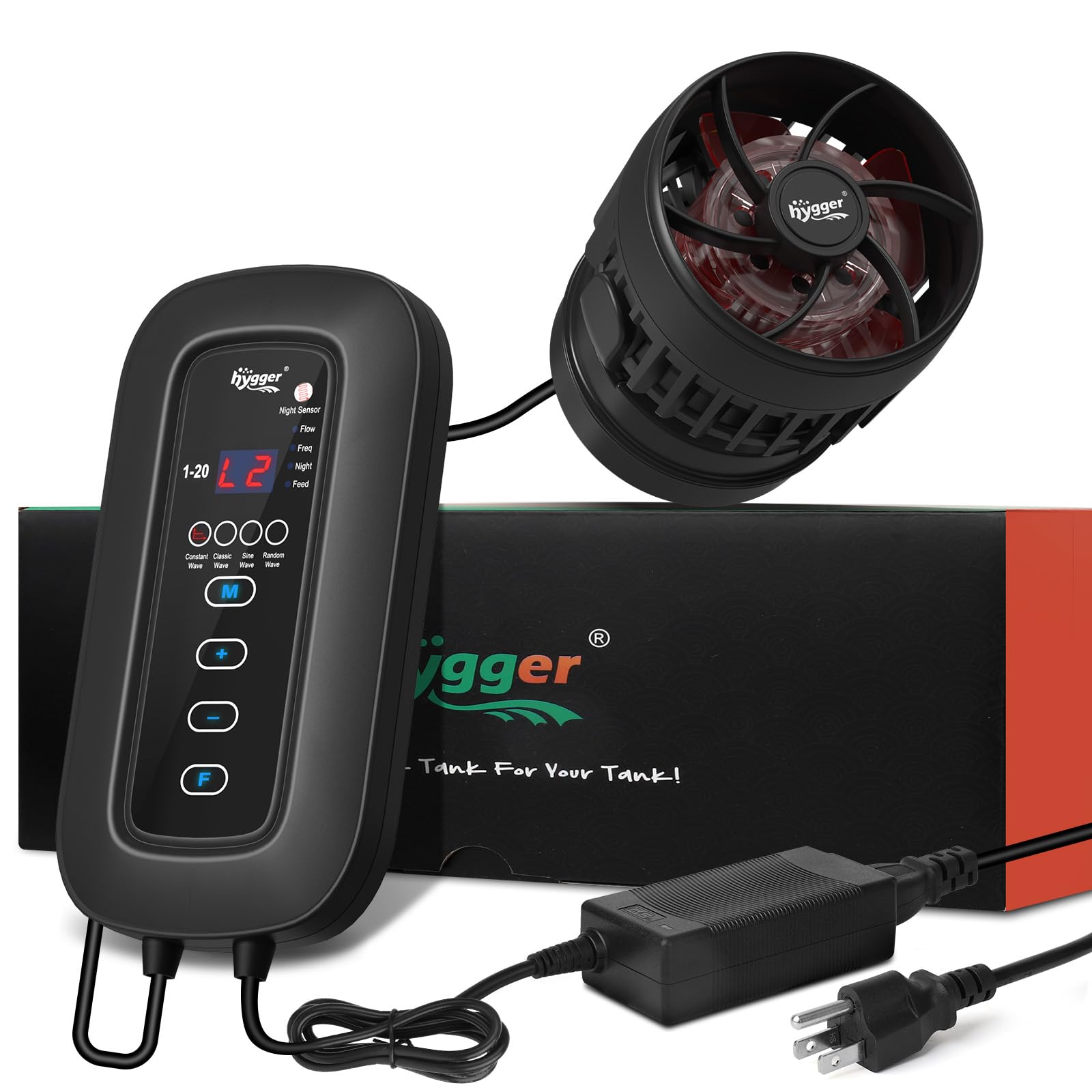 Hygger DC Aquarium Wave Maker - Adjustable Flow, Quiet Pump for Fish Tank, 4 Modes for Feeding & Night Use