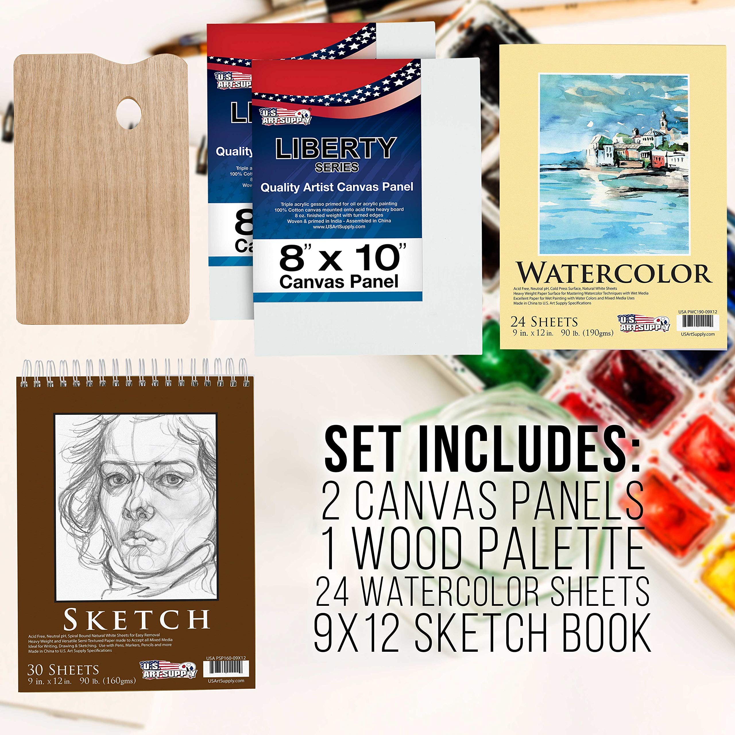 U.S. Art Supply 124-Piece Wooden Box Painting Set - Professional Oil, Acrylic & Watercolor Paints with Brushes, Pastels, Pencils, Sketch Pads & Canvas - Perfect for Artists, Students & Hobbyists - Ideal for Studio, Classroom & Outdoor Painting