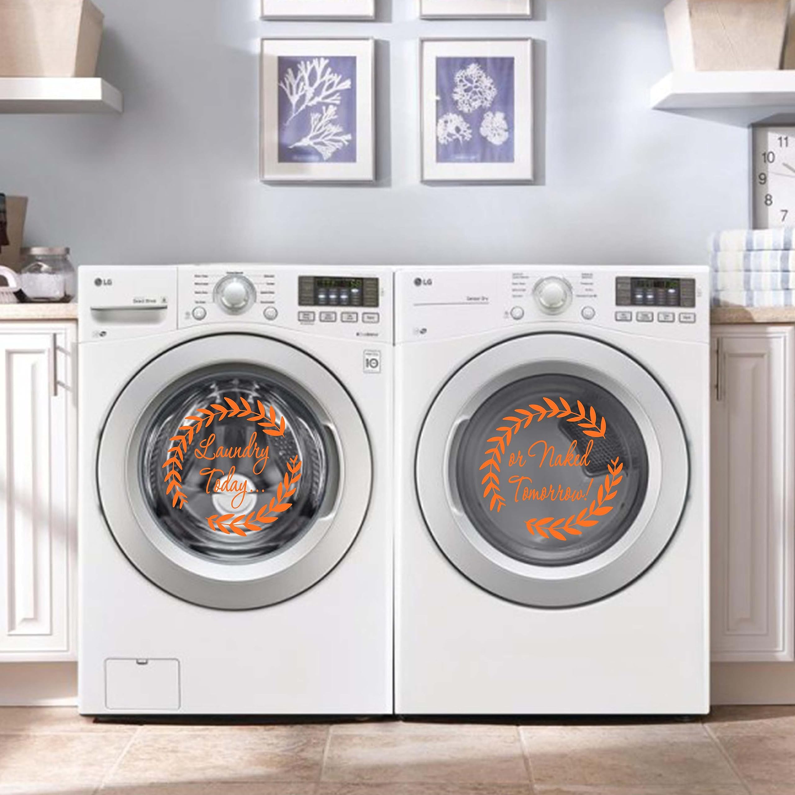 Laundry Room Decal Sticker Set - Funny 'Laundry Today or Naked Tomorrow' Washer Dryer Decor - Waterproof Vinyl Wall Art for Laundry Room, Bathroom, or Kitchen - Perfect Home Decor Gift Idea