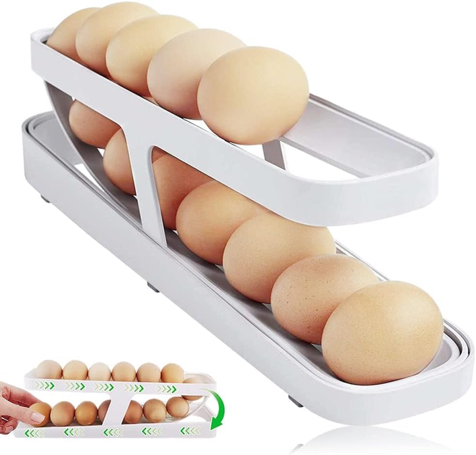 REETIK FASHION HUB Automatic Rolling Egg Dispenser - 2 Stage Fridge Egg Holder (1 Pack) - Space Saving Refrigerator Organizer for Fresh Eggs - Perfect for Kitchen, Pantry & Smart Home Storage