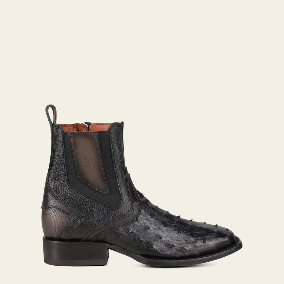 Men's Cuadra Black Western Cowboy Rodeo Ostrich Ankle Boots - Genuine Leather Cowboy Boots for Men - Comfortable Rodeo & Western Style Boots for Country Dancing, Horseback Riding & Casual Wear