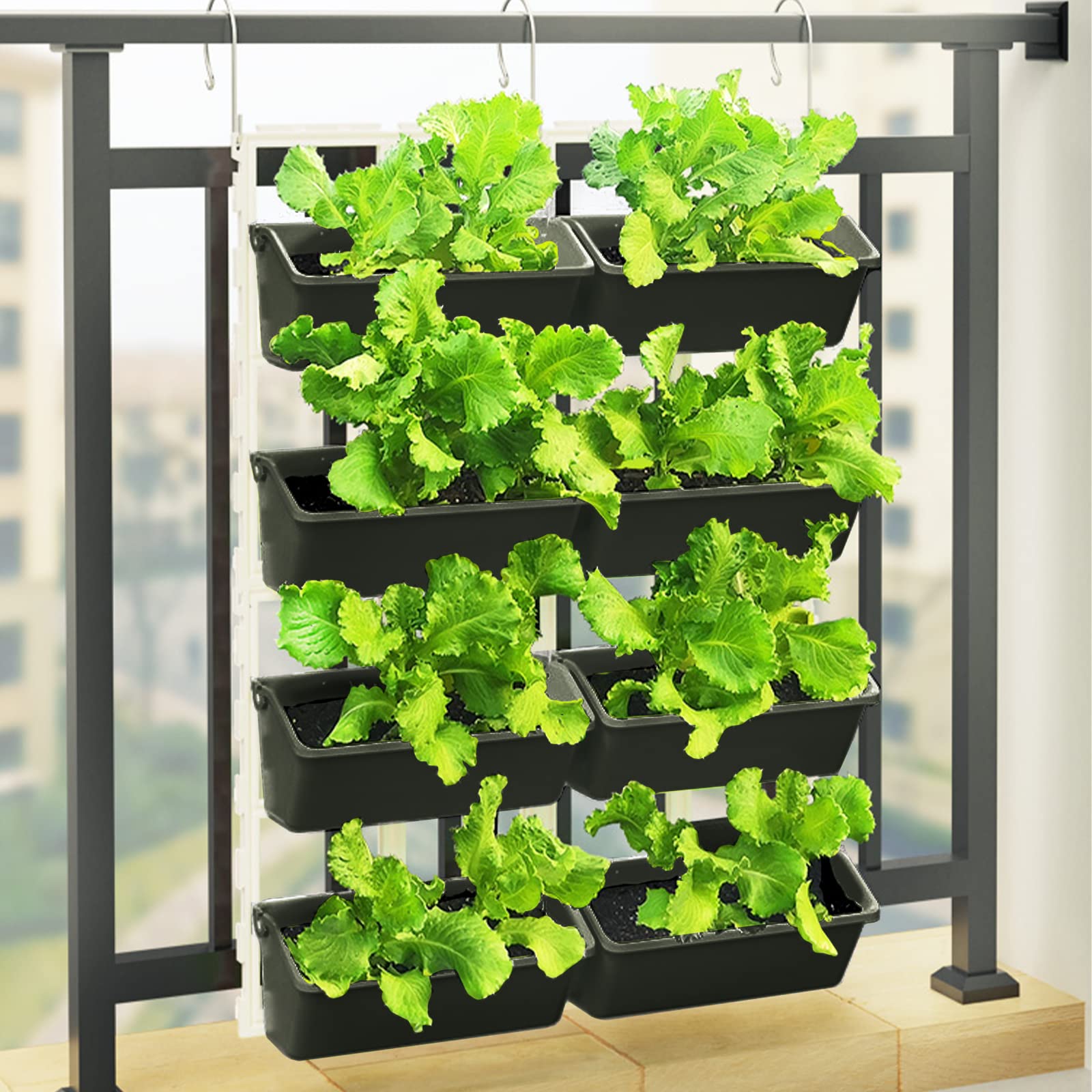 MONIPA 8-Pocket Self Watering Vertical Planter for Indoor & Outdoor Use - Stackable Wall Mounted Planters with Drip Irrigation System, Perfect for Herbs, Flowers & Home Balcony Decoration (Light Green) | Ideal for Small Space Gardening, Urban Farming & Apartment Greenery