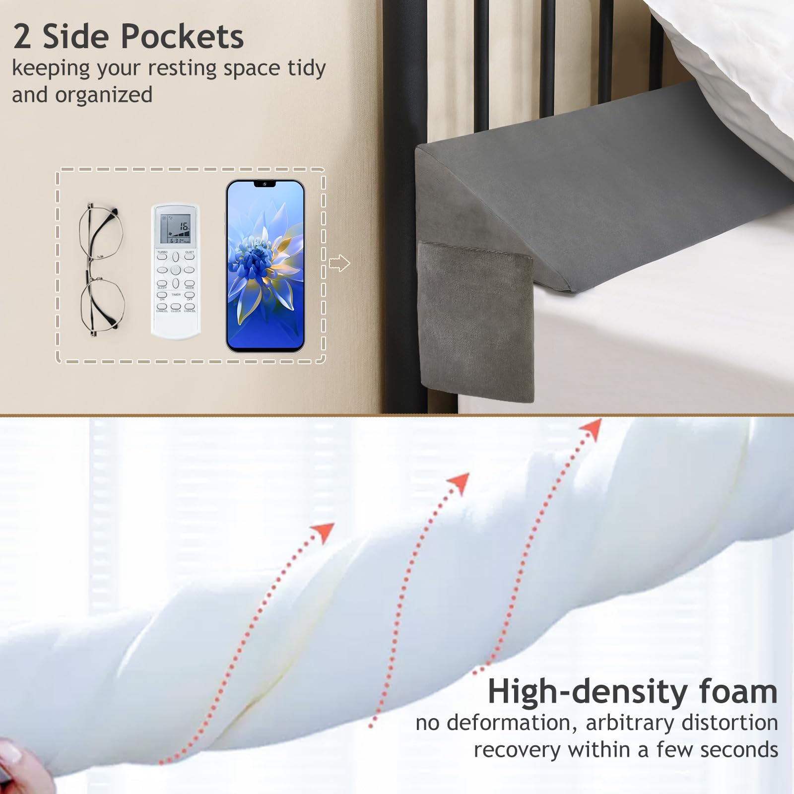 Vekkia Bed Wedge Pillow for Headboard Gap - Queen Size Mattress Gap Filler (0-5
