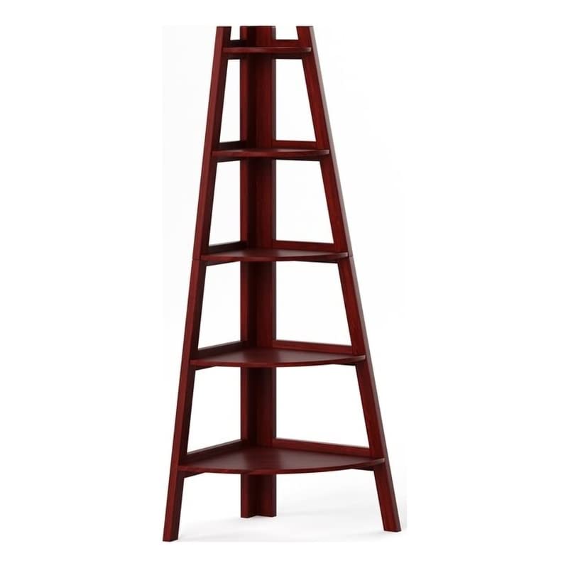 Furniture of America Andrea Corner Bookcase in Cherry Finish - Stylish Storage for Living Room, Office & Library | Space-Saving Bookshelf for Home Decor