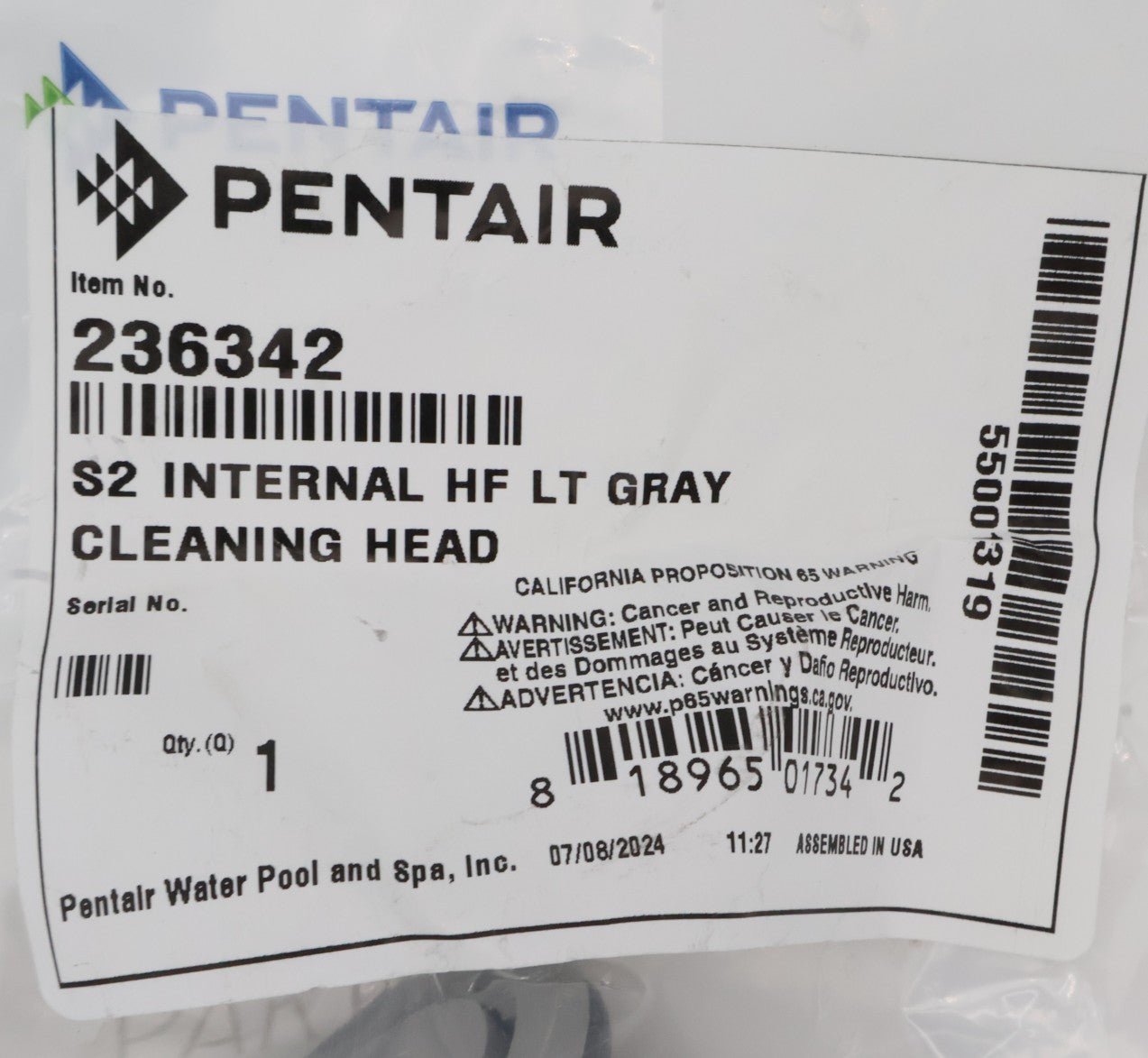 Pentair In Floor (A&A) Style 2 High Flow Pop Up Head - Light Gray (236342, 551021) for Pool Cleaning & Maintenance