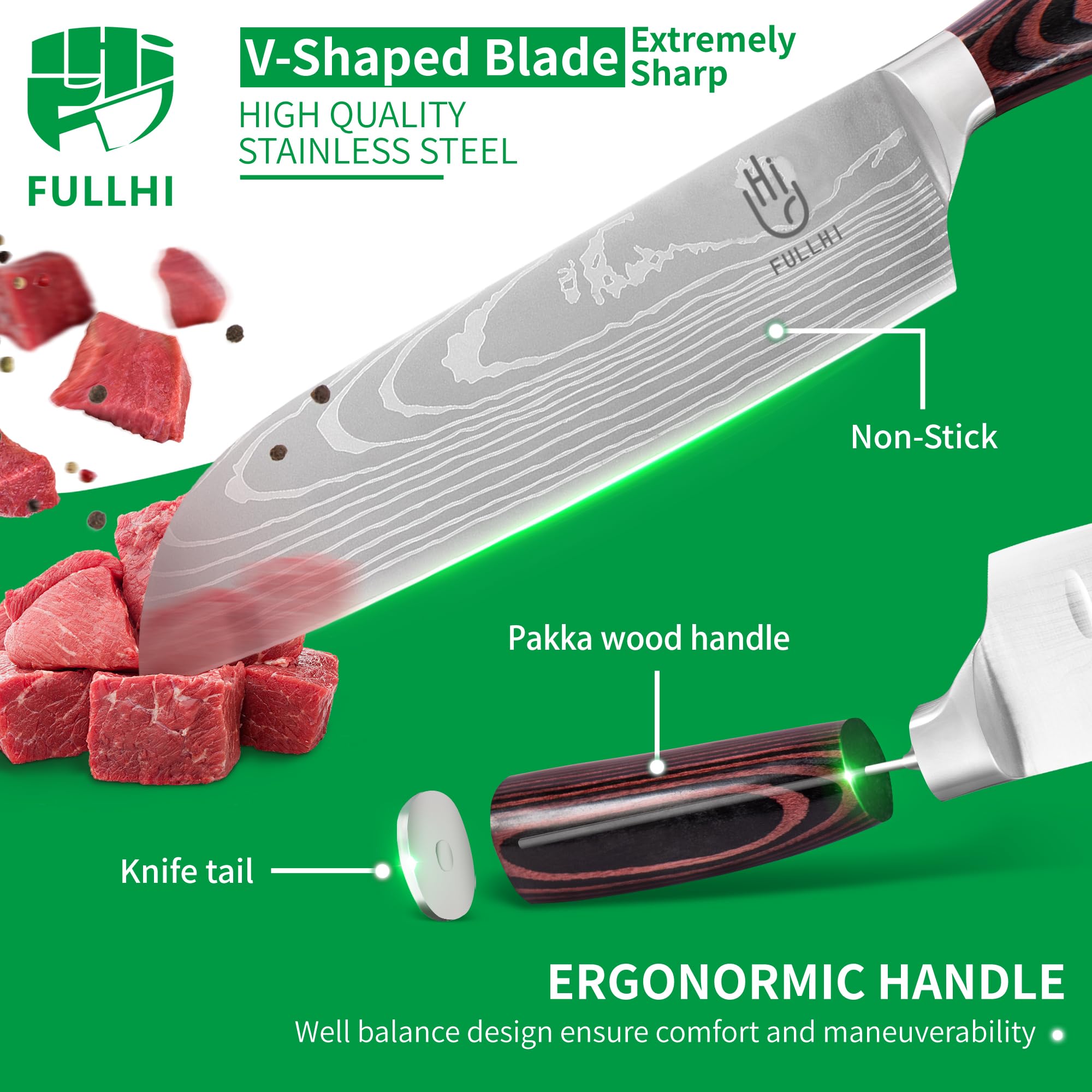 Premium 15-Piece Japanese Knife Set with Magnetic Block Holder - German Stainless Steel Kitchen Knives for Professional Chefs & Home Cooking - Perfect for Slicing, Dicing & Food Prep