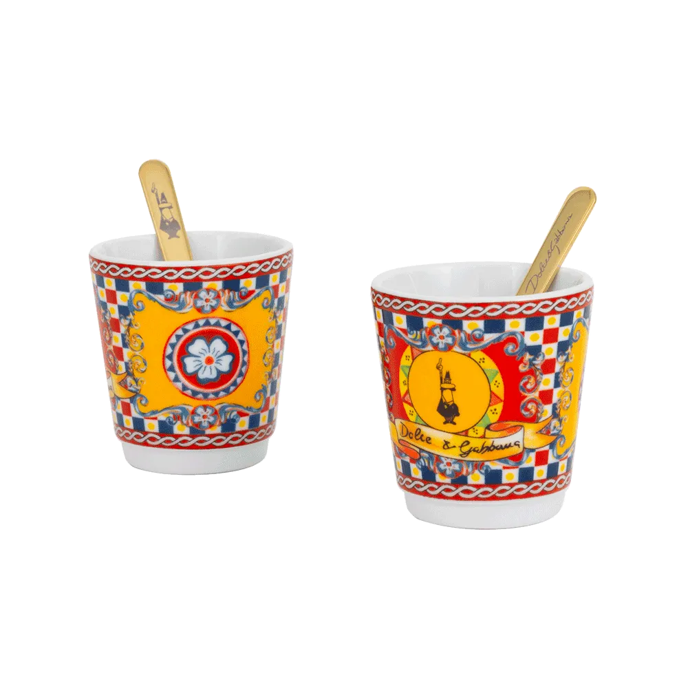 Bialetti Dolce&Gabbana Sicilian Cart Moka Express Stovetop Espresso Maker with Cups & Stirrer - Italian Coffee Gift Set for Home, Office & Travel