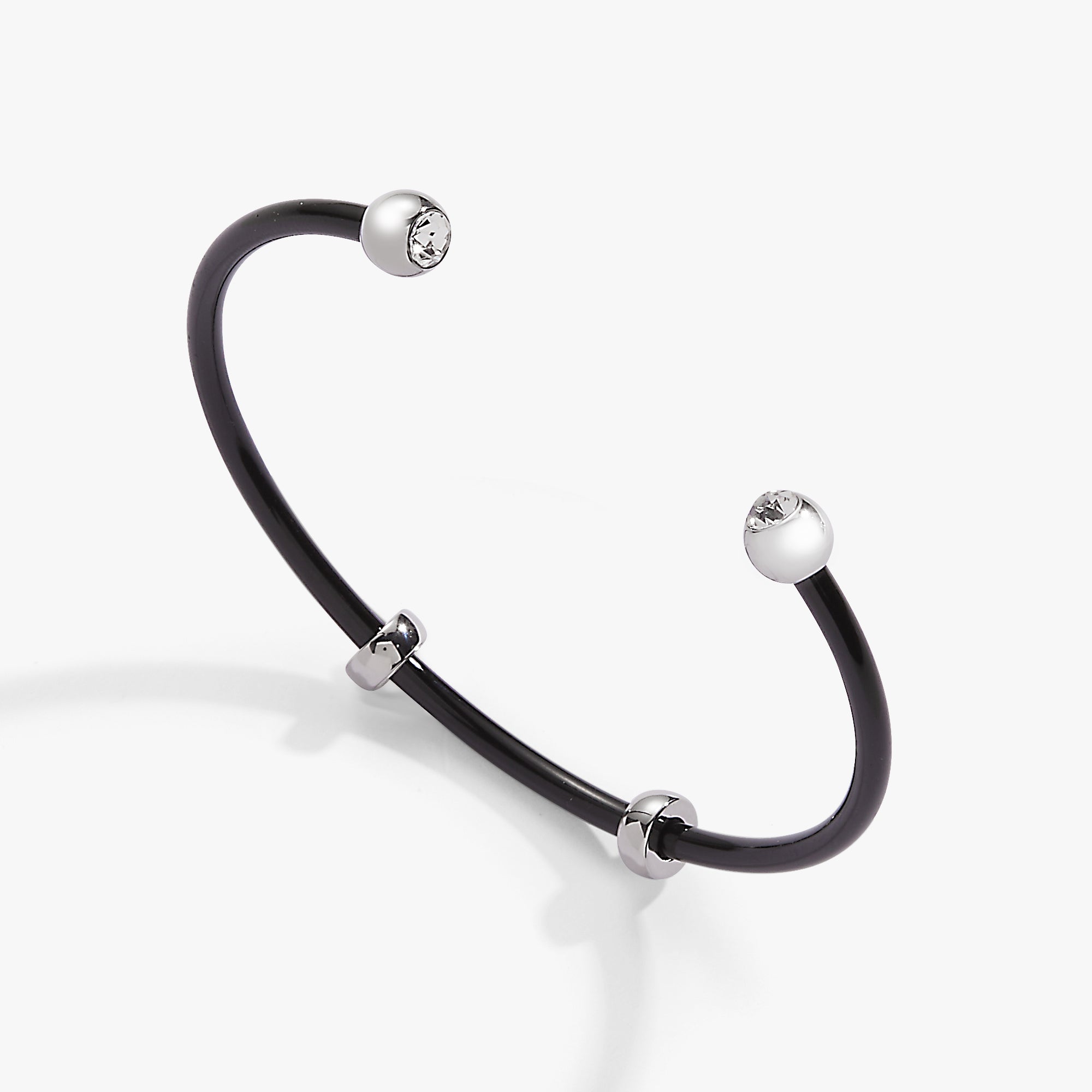 Elegant Black Bezel Stone Enamel Cuff Bracelet - Perfect for Evening Wear & Special Occasions