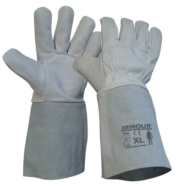 Armour® Leather Argon Welding Gloves - Heat Resistant 30cm Gauntlets (2 Pairs) for Metal Fabrication, Welding & DIY Projects