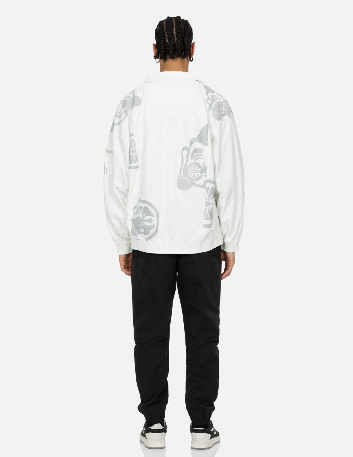 Multi Godhead & Kamon Reflective Print Loose Fit Windbreaker Jacket - Lightweight Waterproof Outdoor Running Hoodie for Men & Women