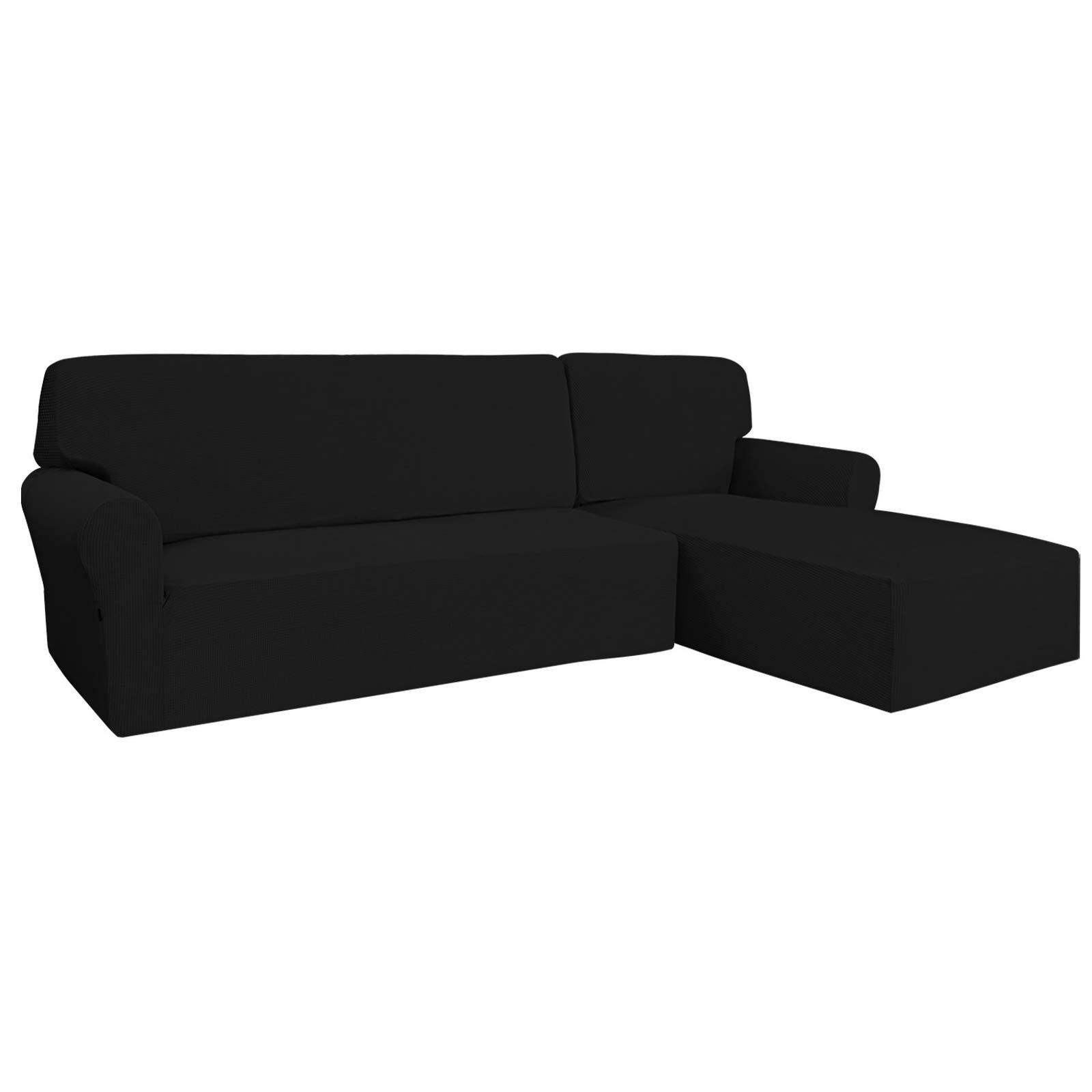 Stretchable L-Shaped Sofa Slipcover 2-Piece Set - Jacquard Fabric Sectional Couch Cover with Elastic Bottom for Living Room, Chaise Lounge - Pet-Friendly for Dogs & Cats (Small, Black) - Perfect for Home Decor, Pet Protection & Furniture Refresh