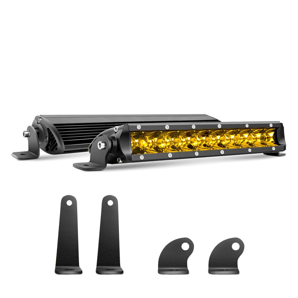 Chelhead 11 Inch 50W Yellow LED Light Bar - Single Row Fog Light with Spot Beam for Trucks, SUVs, Jeeps, UTVs (Compatible with Can Am & Polaris) - Perfect for Off-Roading, Hunting & Night Driving