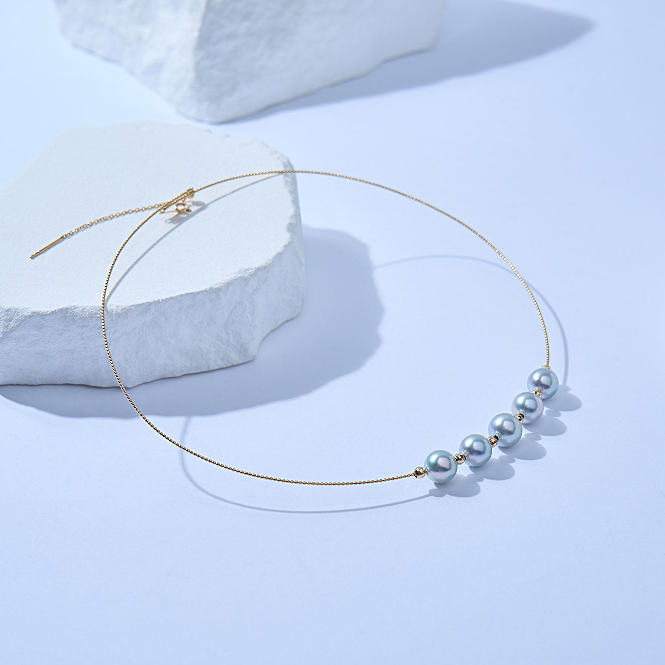 18K Solid Gold Blue Akoya Pearl Necklace - Classic Elegant Jewelry Gift for Women, Perfect for Weddings, Anniversaries & Special Occasions