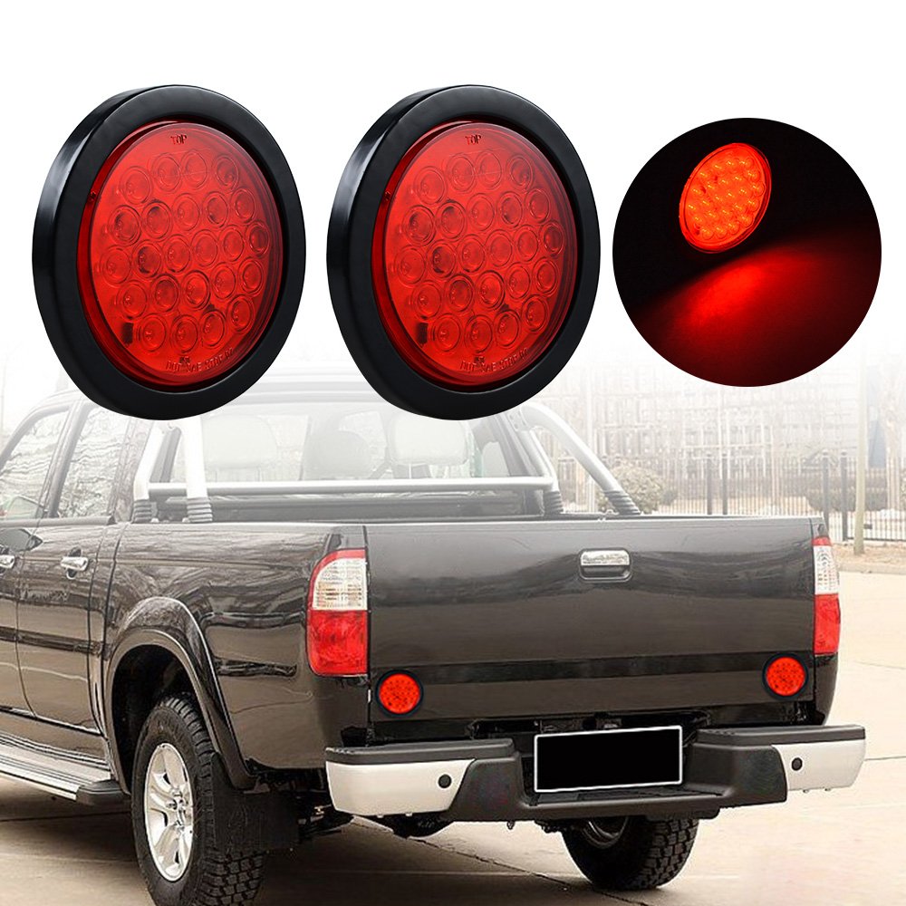 20PCS 4 Inch Round Red 24-LED Tail Lights - Stop, Brake & Running Lamps with Grommet Plug for Truck, Trailer, RV, ATV, UTV & Boat - Durable & Bright for Night Driving & Safety