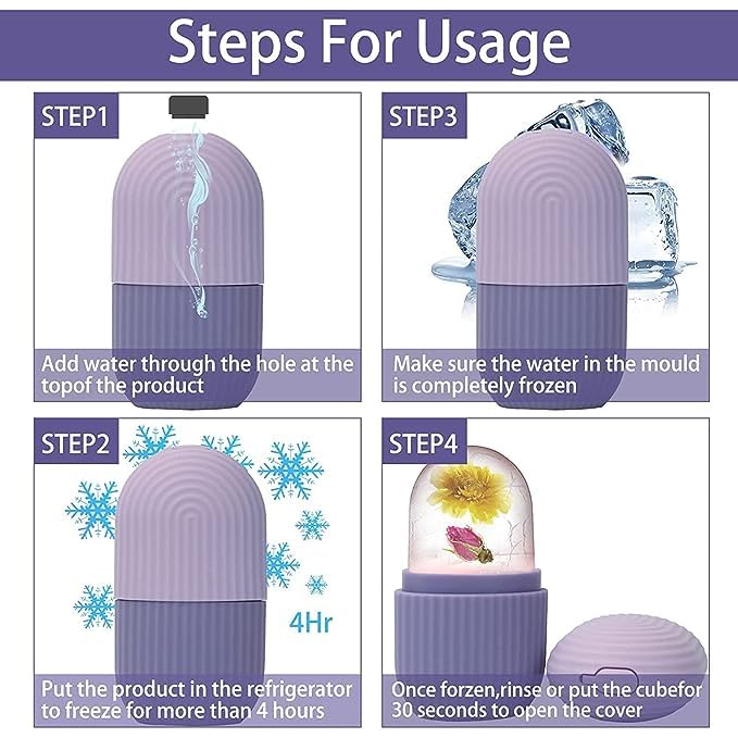 LABACHA Ice Roller for Face Massage - Cooling Facial Roller for Women & Men - Skincare Ice Cube Roller for Glowing Skin & Puffiness Relief (Purple) | Perfect for Morning Routine, Post-Workout Recovery & Spa Day at Home