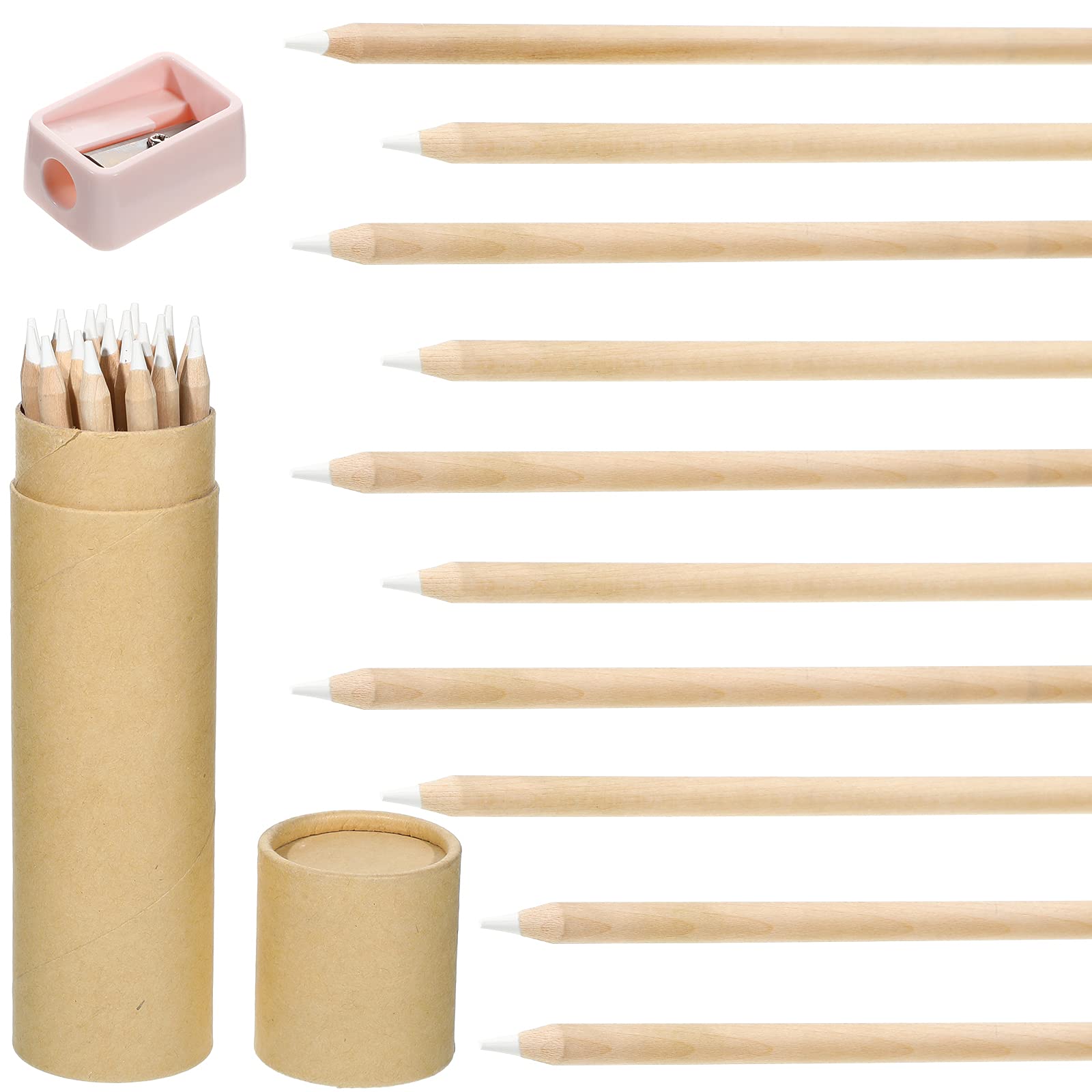 Premium Wooden White Chalk Pencils with Sharpener & Kraft Paper Case - Natural Slate Art Drawing Pencils for Sketching, Writing on Chalkboards - Perfect for Classroom, Office & Home Use (10-Pack)