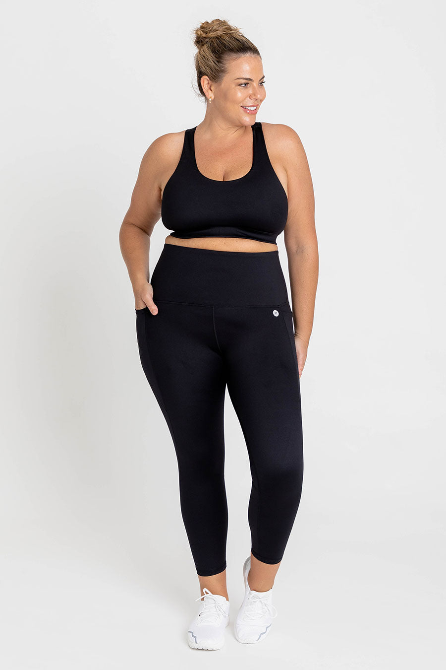 Training Pocket Move 7/8 Leggings for Women - Black | High-Waisted Workout Yoga Pants with Side Pockets | Perfect for Gym, Running & Lounge Wear