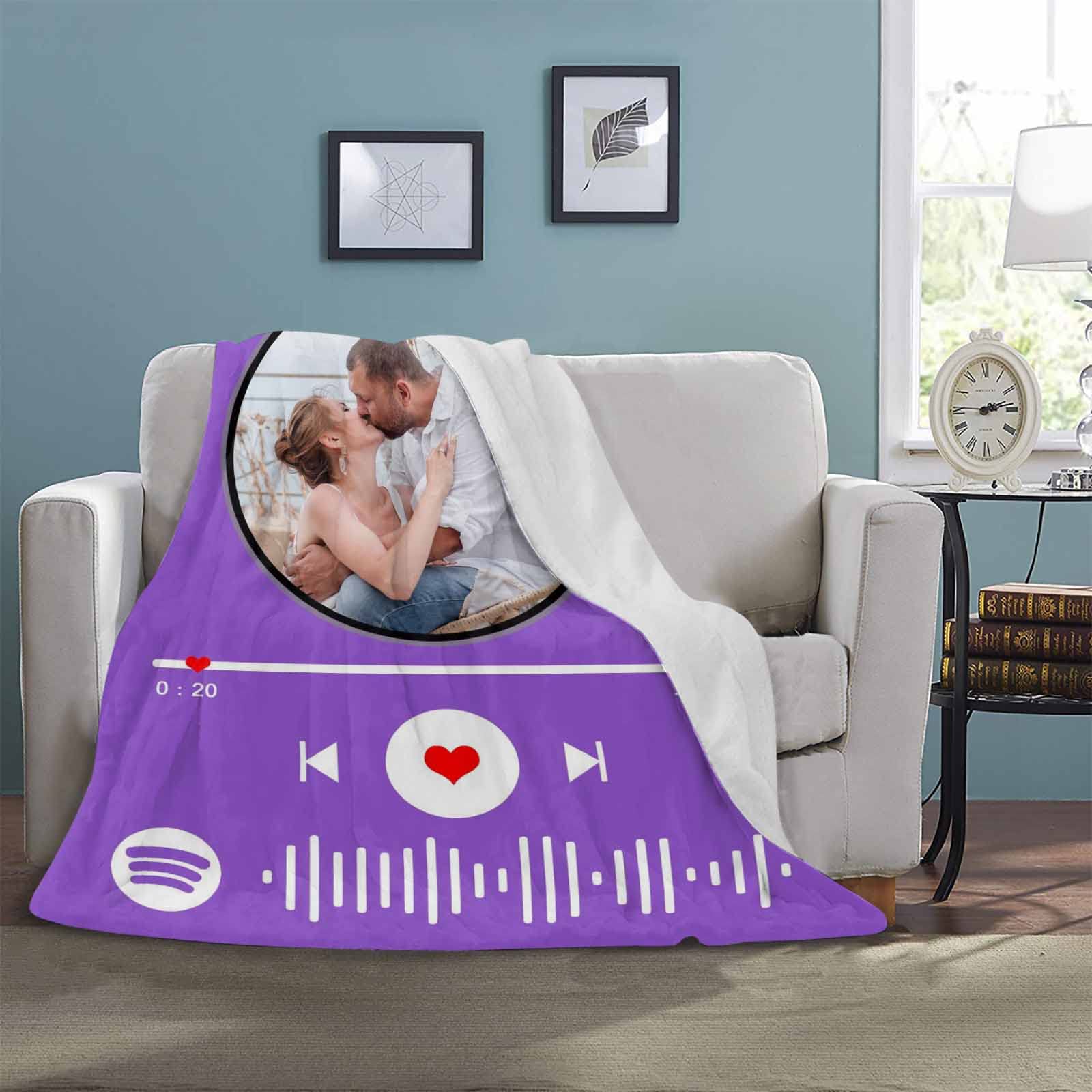 Custom Spotify Code Music Blanket - Personalized Photo Blanket for Couples & Lovers - 40x50 Inch Memorial Gift for Anniversary, Valentine's Day & Birthday - Cozy Throw Blanket for Bedroom, Sofa & Romantic Dates