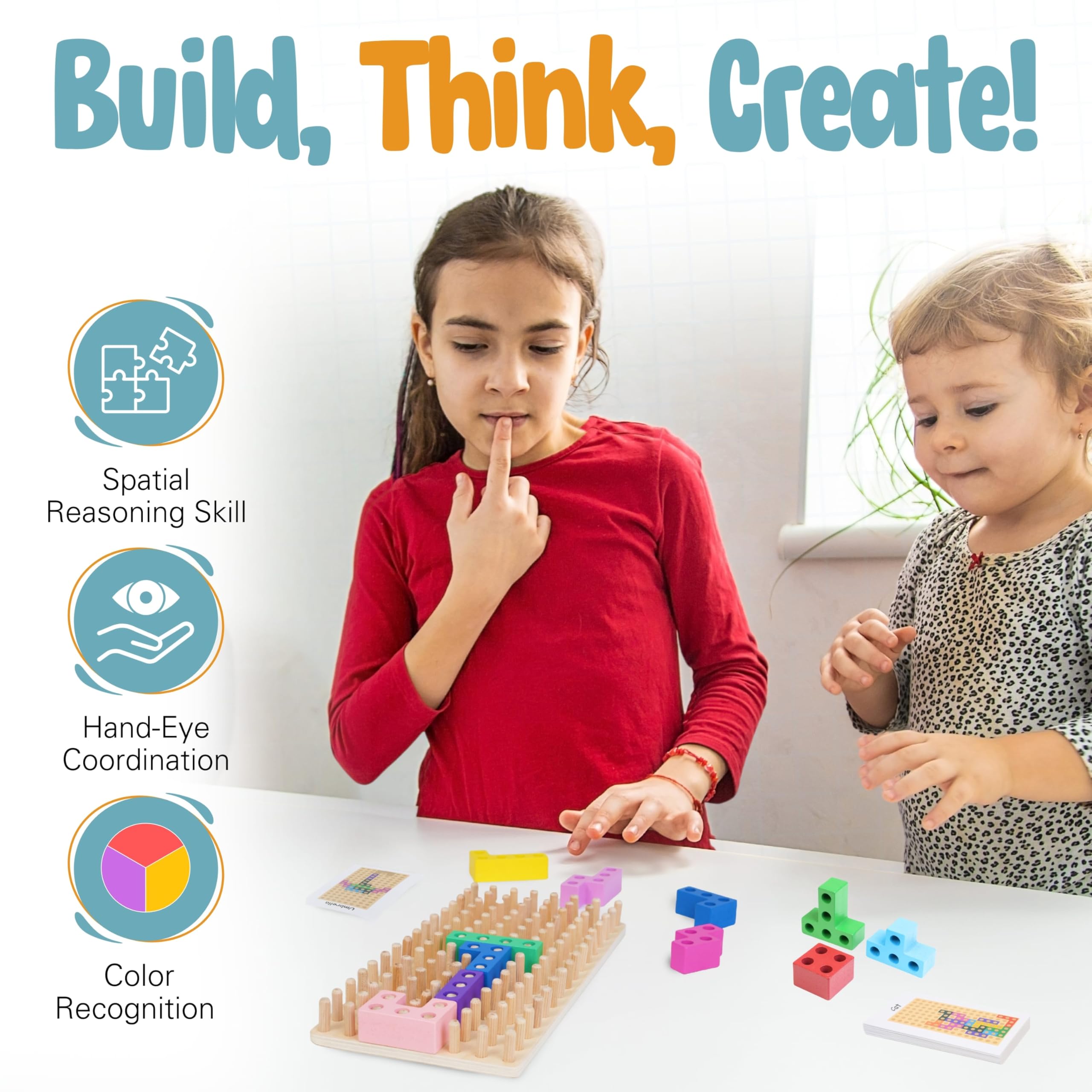 Montessori Wooden Animal Block Puzzle for Kids Ages 4+ | Spatial Intelligence Learning Toy | 60 Design Cards & Peg Puzzle for Creative Play | Perfect for Homeschooling, Classroom & Early Childhood Development