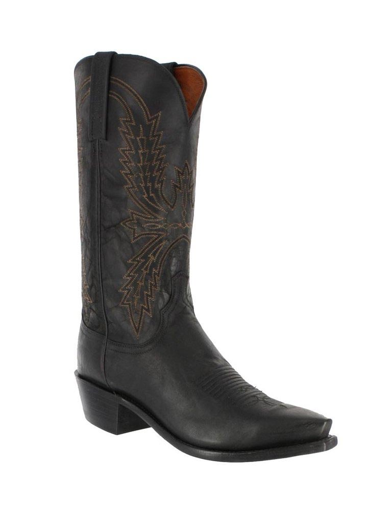 Lucchese N1560.54 Men's Crayton Mad Dog Goat Western Boots - Black Burnished Leather Cowboy Boots for Riding, Country Music Festivals & Western Fashion