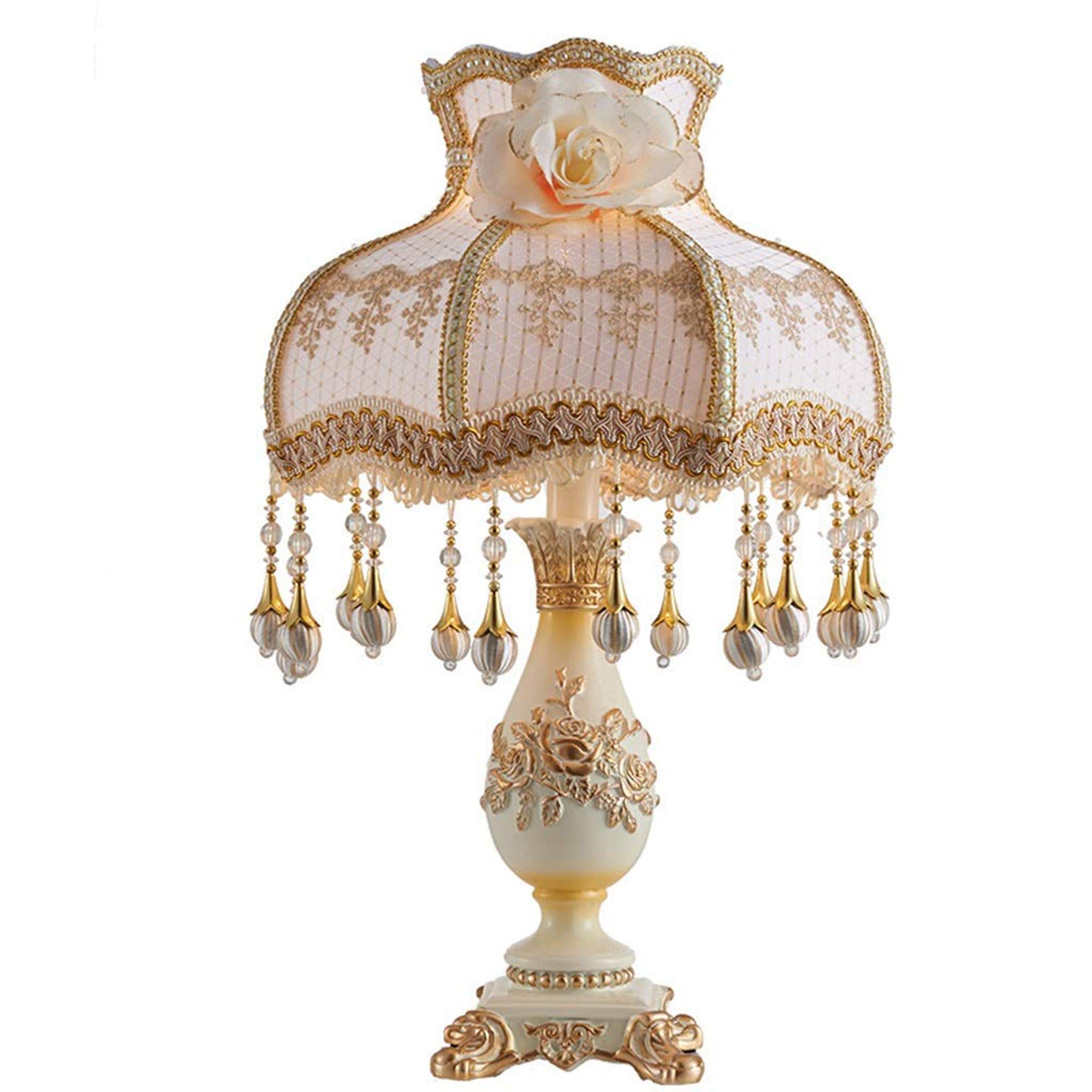 12.5 Inch European Retro Style Table Lamp with Fabric Shade - Bedside Desk Lamp for Living Room, Bedroom & Wedding Decor - Perfect for Reading, Home Office & Romantic Ambience Lighting