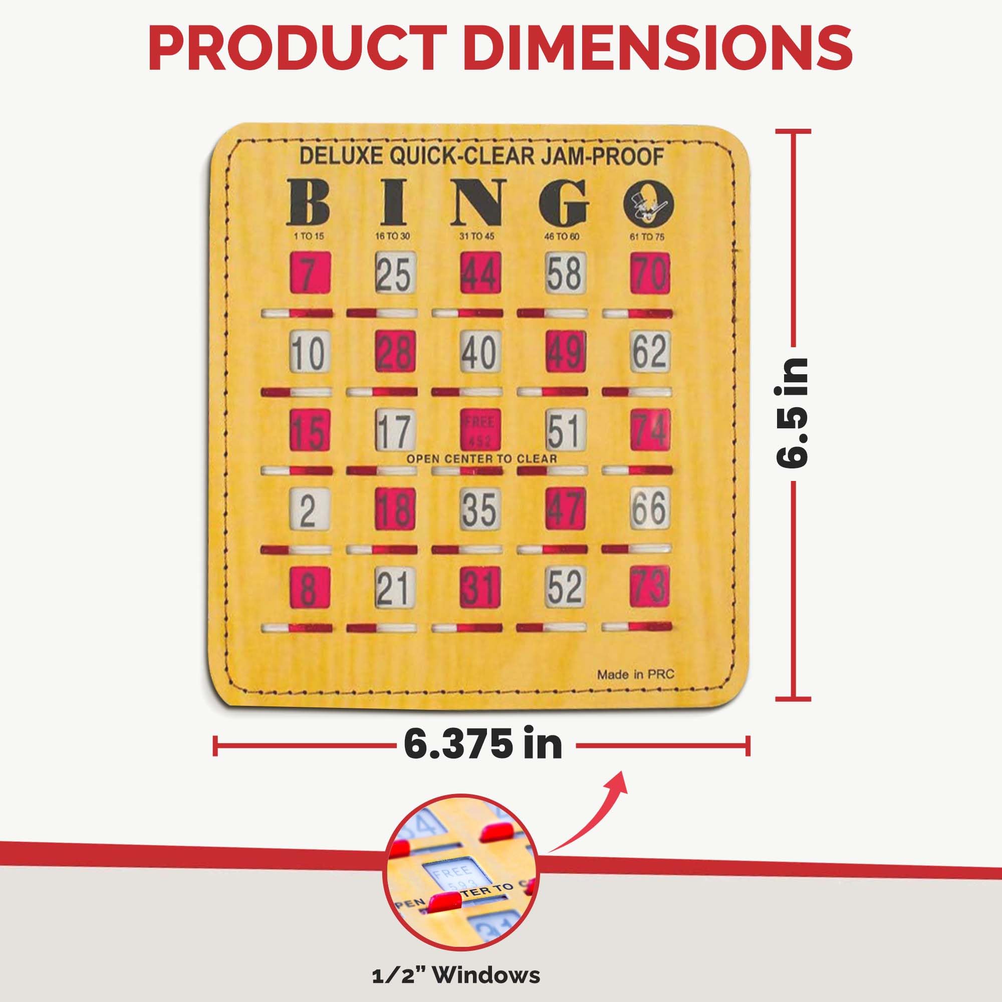 MR CHIPS Jam-Proof Quick-Clear Deluxe Fingertip Slide Bingo Cards with Sliding Windows - 100 Pack Woodgrain Style - Perfect for Bingo Nights, Family Game Nights, and Senior Activities
