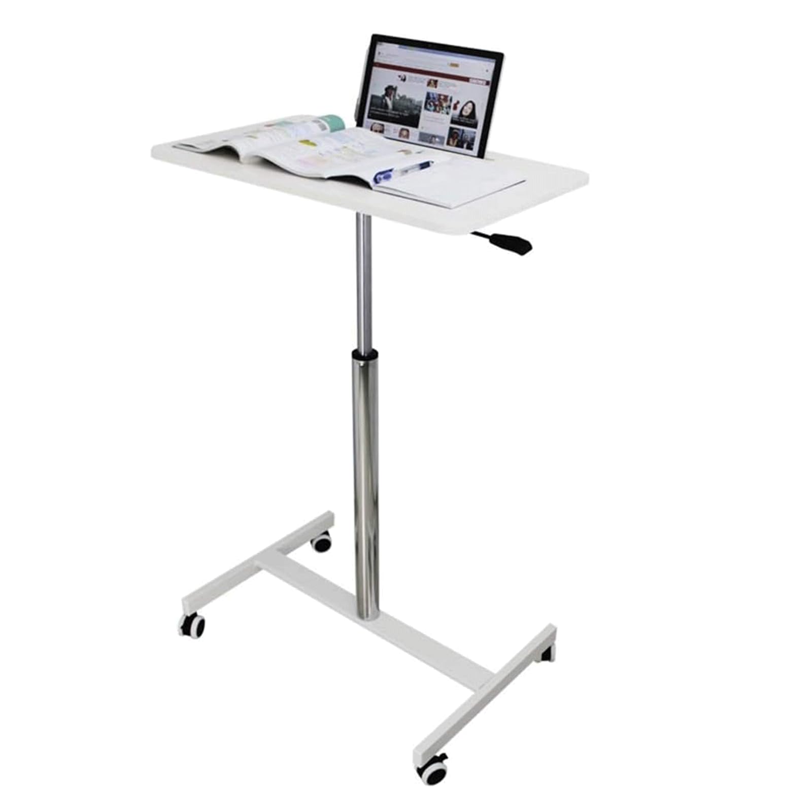 POCHY Adjustable Overbed Table - Portable Standing Desk with Wheels & Carbon Steel Frame, Height Adjustable for Laptop, Reading, or Eating in Bed - Perfect for Home Office, Hospital, or Dorm Room