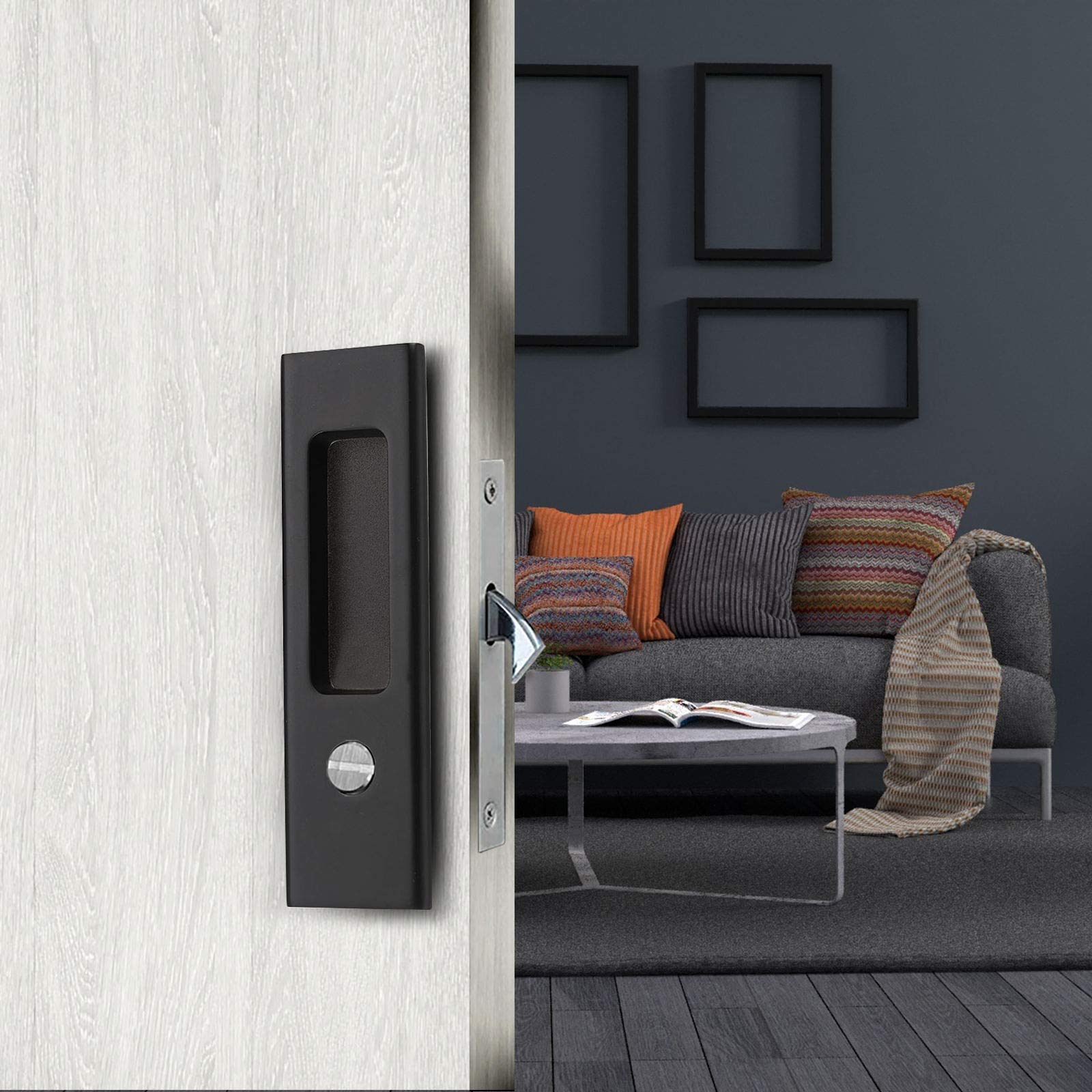 Stainless Steel Sliding Door Handle for Bathroom & Barn Doors - Flush Mount Privacy Round Pocket Lock - Perfect for Home, Office & Commercial Spaces