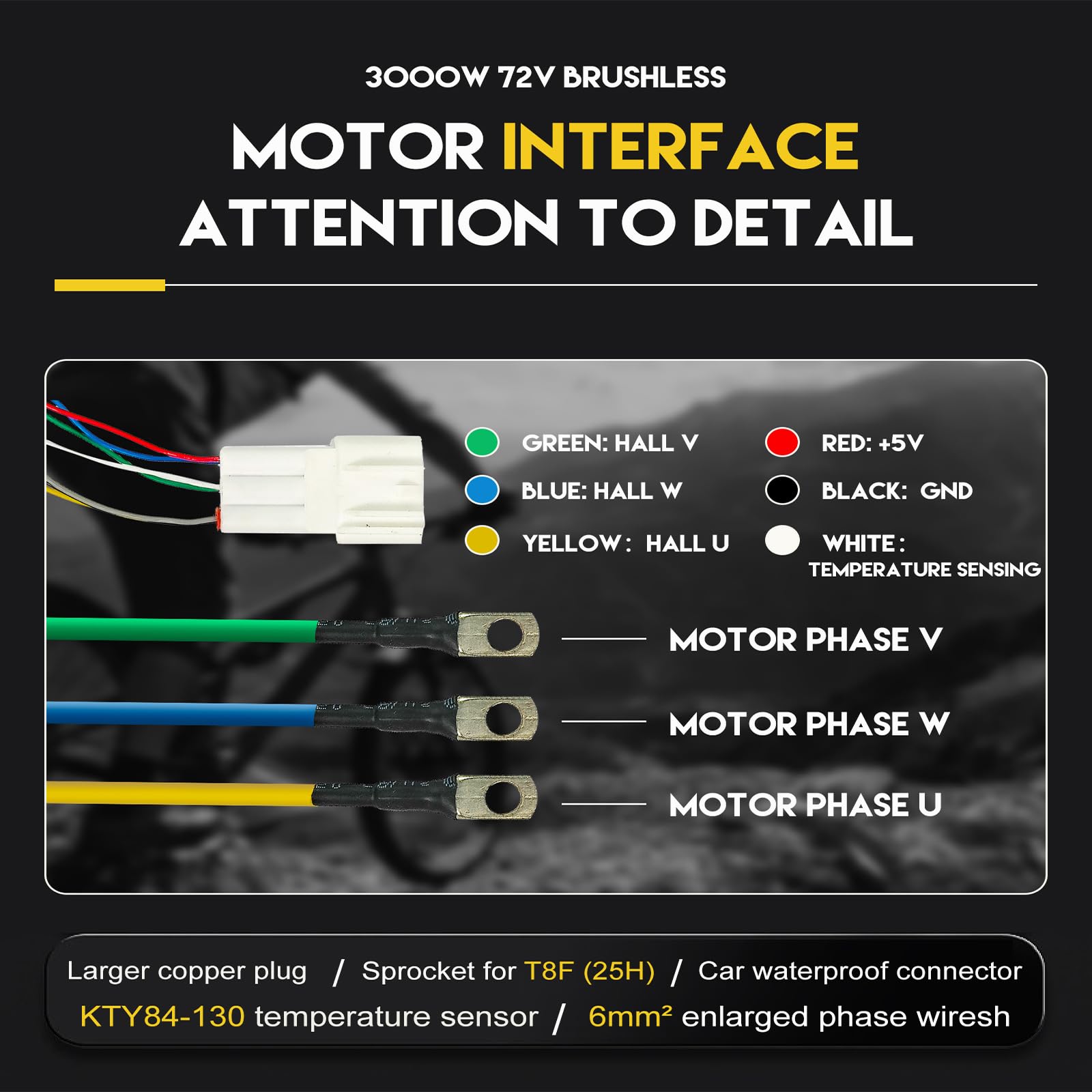 Kunray 48V 2000W Brushless DC Motor for Electric Scooter, Dirt Bike & Go Kart - High Speed 5700RPM with Temperature Sensor - Perfect for Off-Road Adventures, Commuting & DIY Electric Vehicle Projects