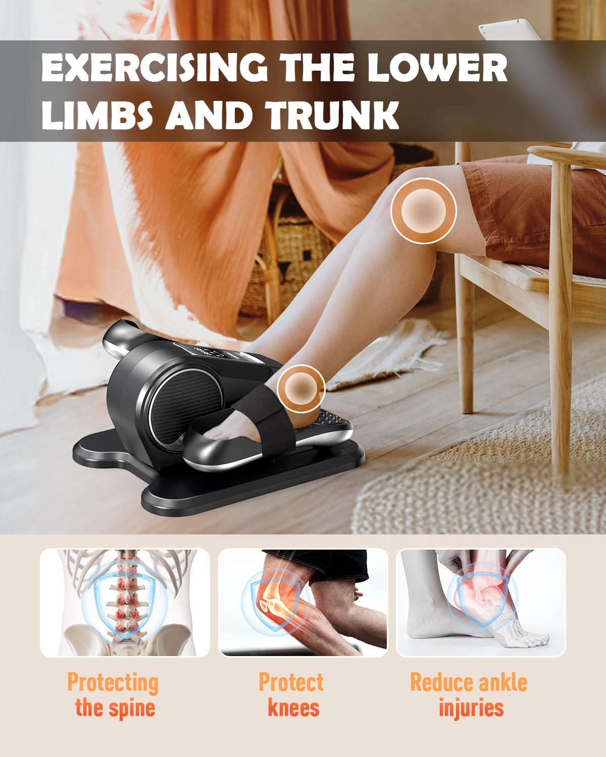 Under Desk Elliptical Machine - Electric Leg Exerciser with 12 Adjustable Speeds | Quiet & Portable Seated Pedal Trainer for Seniors & Office Workers | Remote Control Included | Perfect for Home Office & Physical Therapy