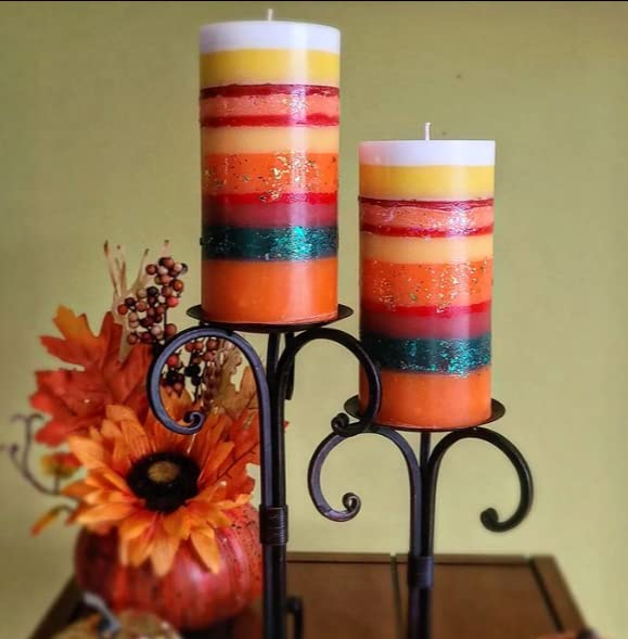 Orange Yellow Red Pillar Candles Set of 2 - Scented or Unscented Options - 3x6 Inches, 60-Hour Burn Time - 20 oz Each - Perfect for Wedding, Dinner Party, and Home Table Decoration