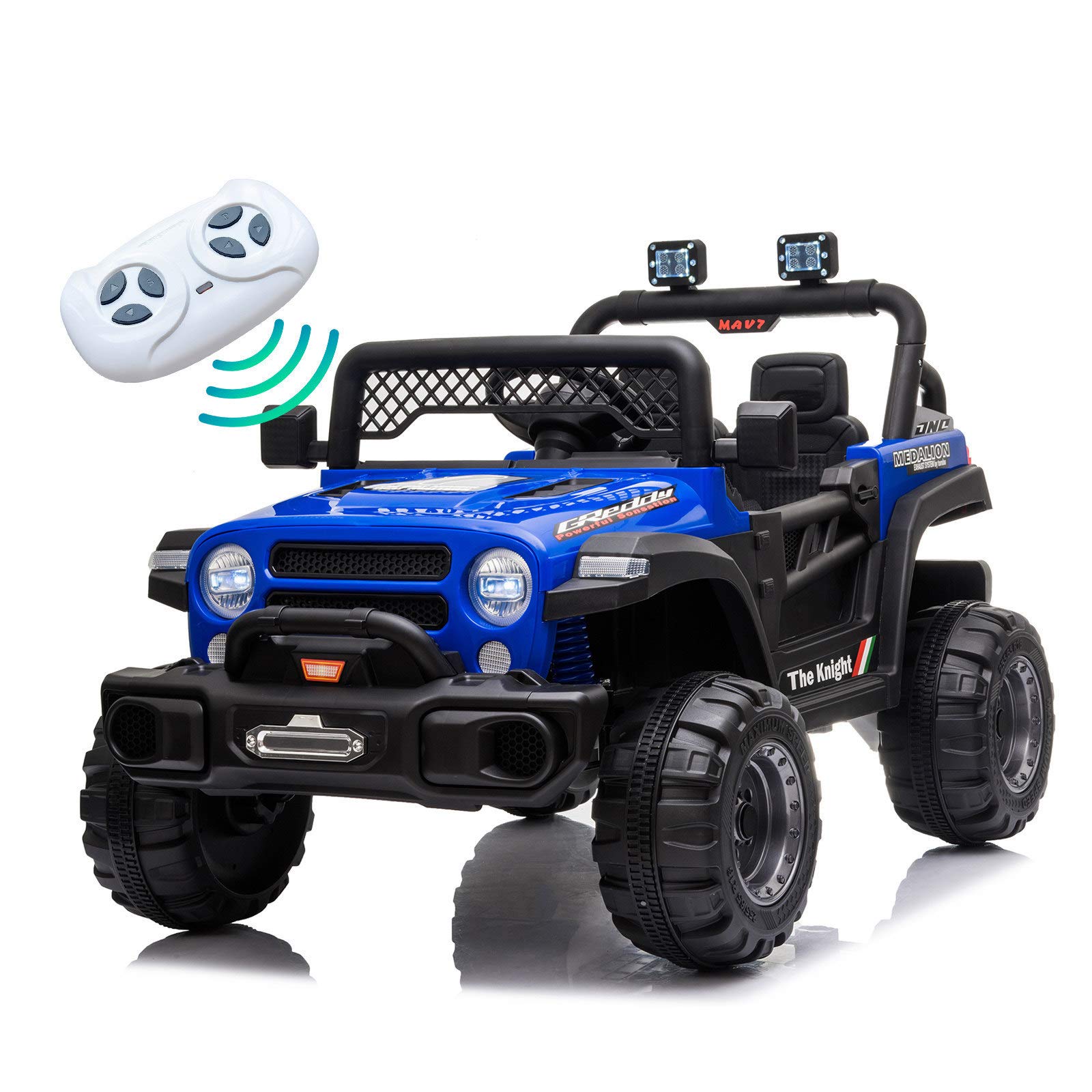 12V Kids Electric Ride On Car - Remote Control Rechargeable Toy Truck with LED Lights & AUX, Double Drive Motorized Vehicle for Boys & Girls - Perfect for Indoor & Outdoor Play (Blue)